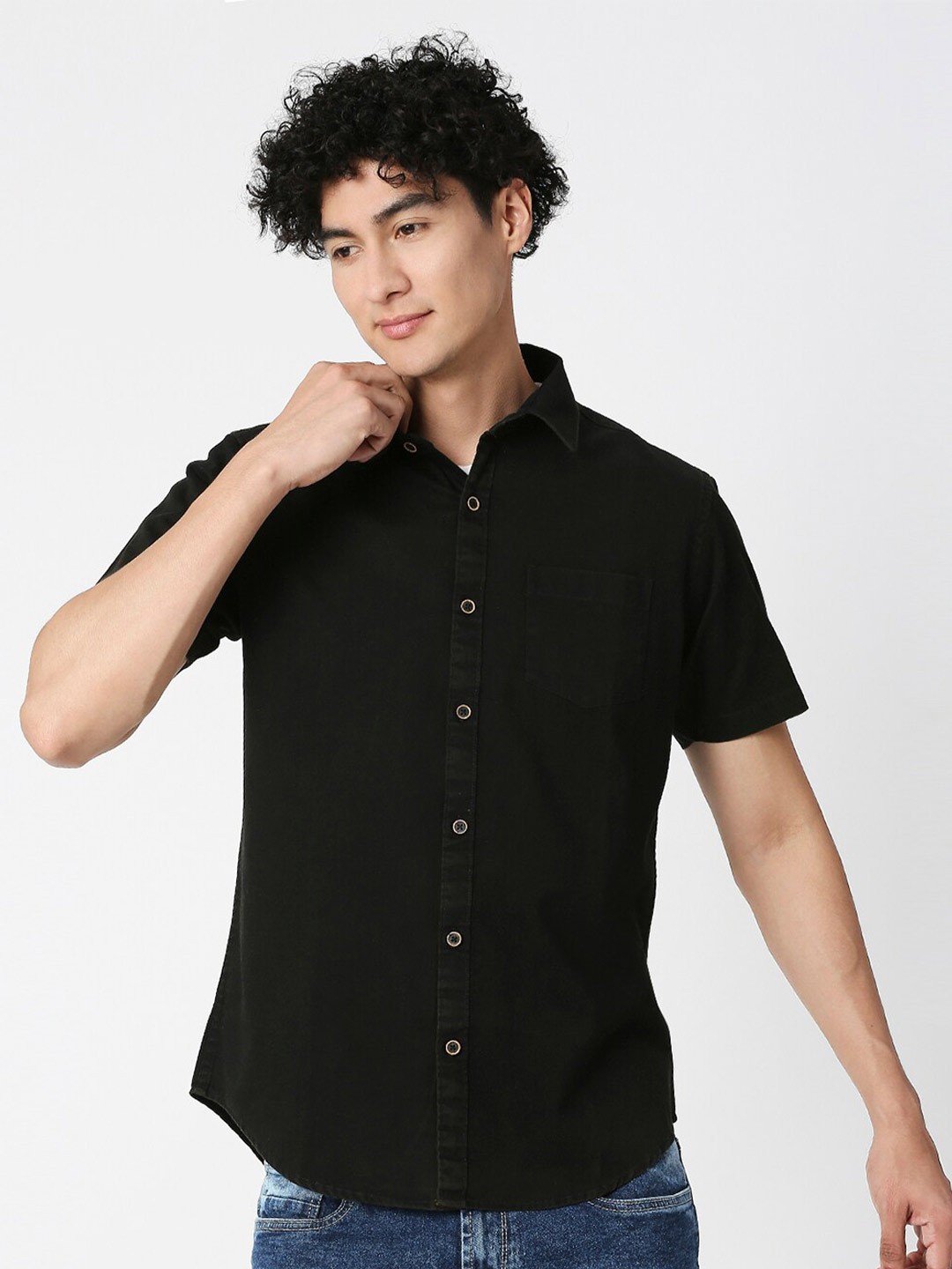 

VALEN CLUB Slim Fit Pure Cotton Casual Shirt, Black
