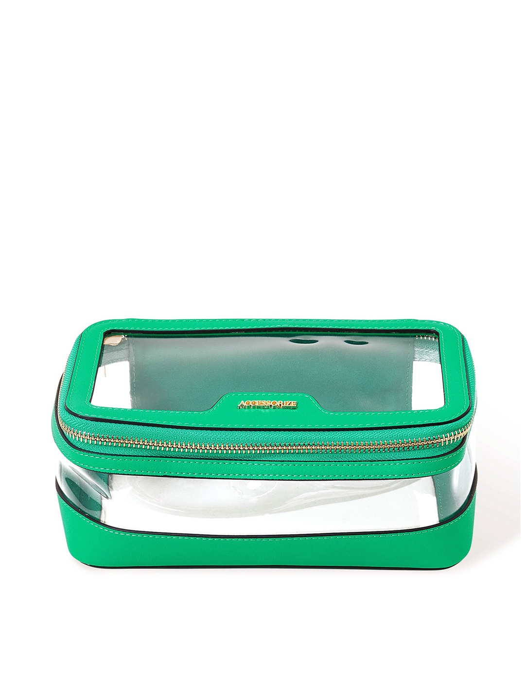 

Accessorize London Women's Faux Leather Clear Make Up Bag, Green