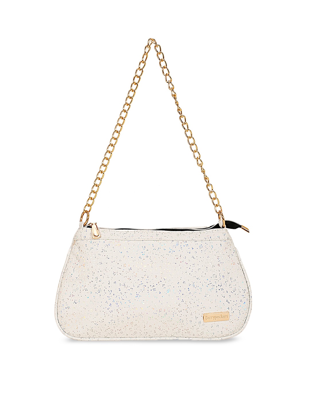 

Berrypeckers Textured Structured Sling Bag With Embellished, White