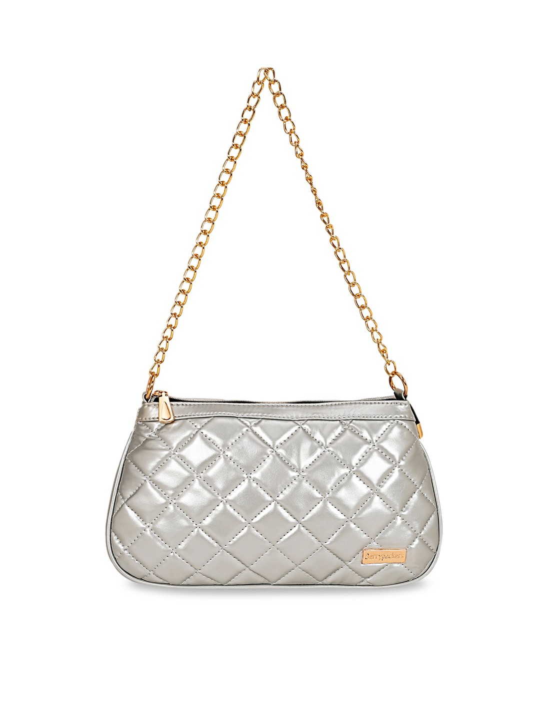 

Berrypeckers Chain Handle Quilted Structured Shoulder Bag, Silver