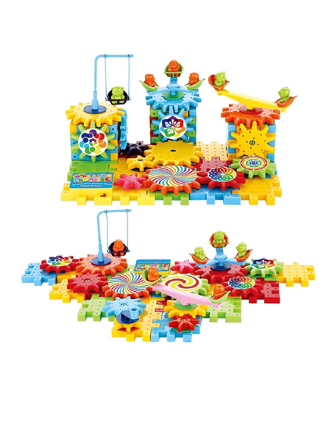 

CHOCOZONE Battery Operated 81Pieces Rotating Building Blocks With Gears, Yellow