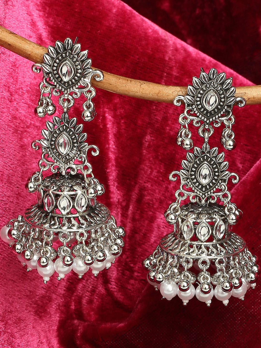 

VATSALYA creation Silver-Plated Oxidised Jhumkas Earrings