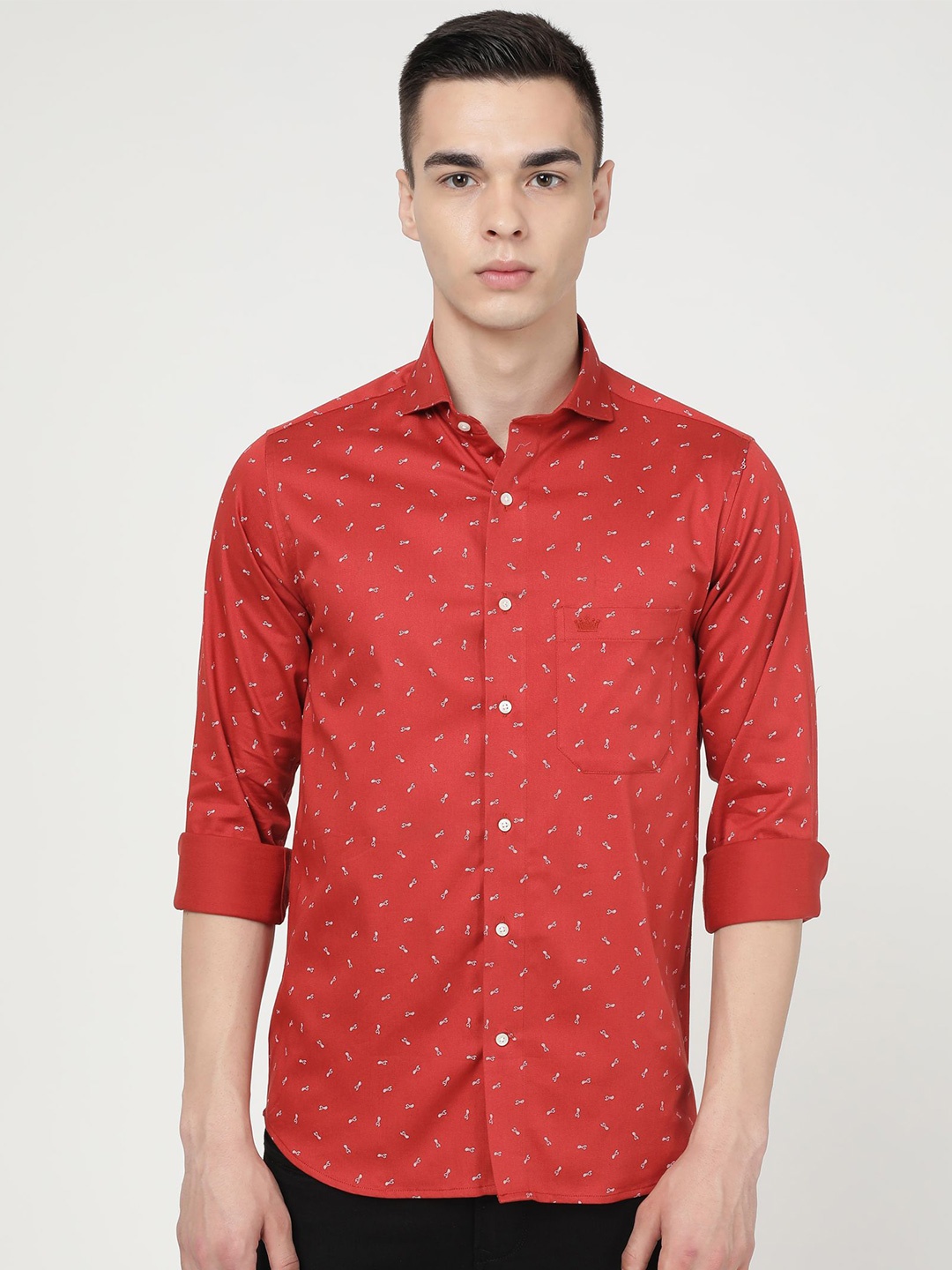 

FRENCH CROWN Micro Ditsy Printed Standard Casual Shirt, Red