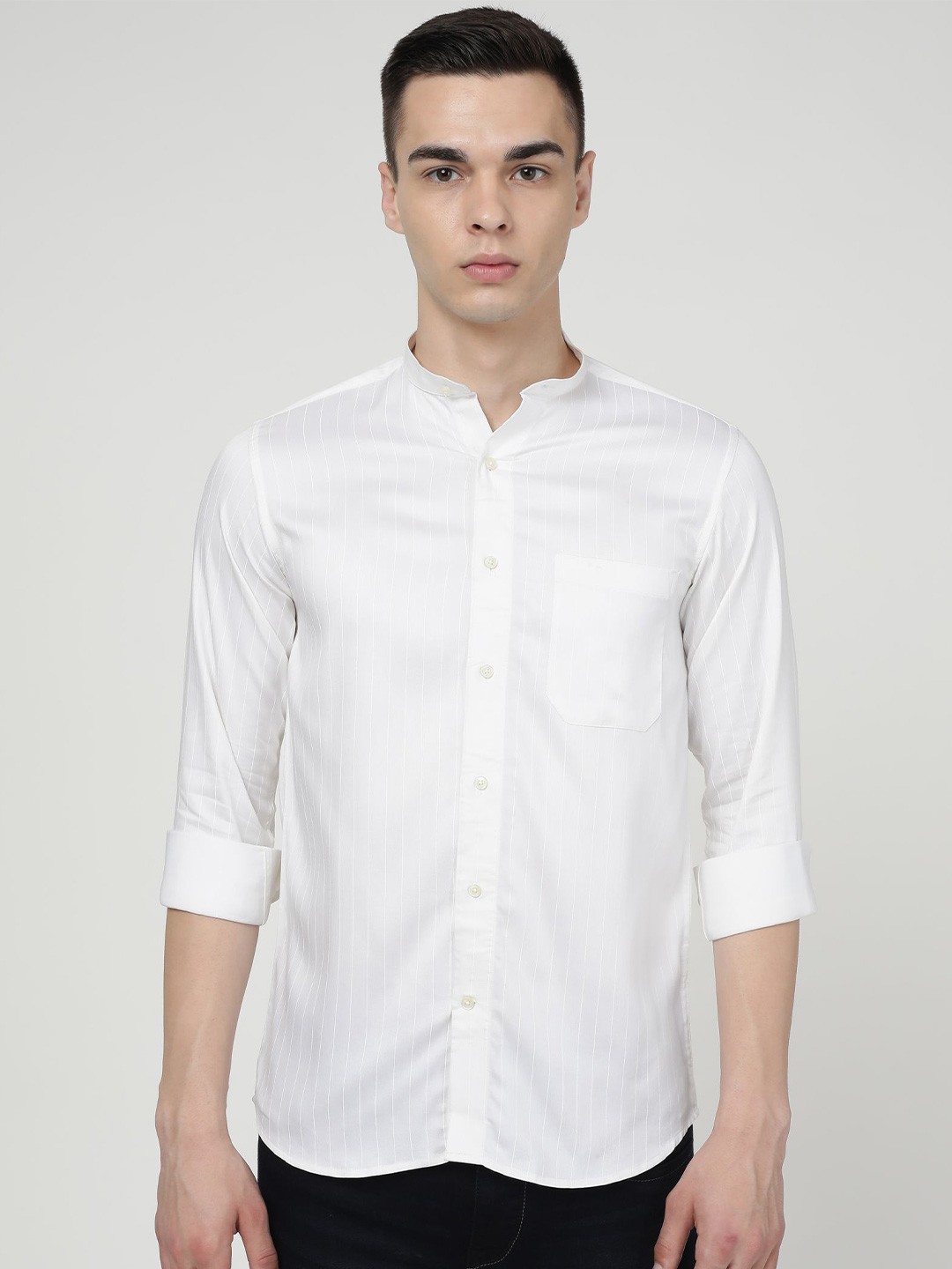 

FRENCH CROWN Striped Standard Casual Shirt, White