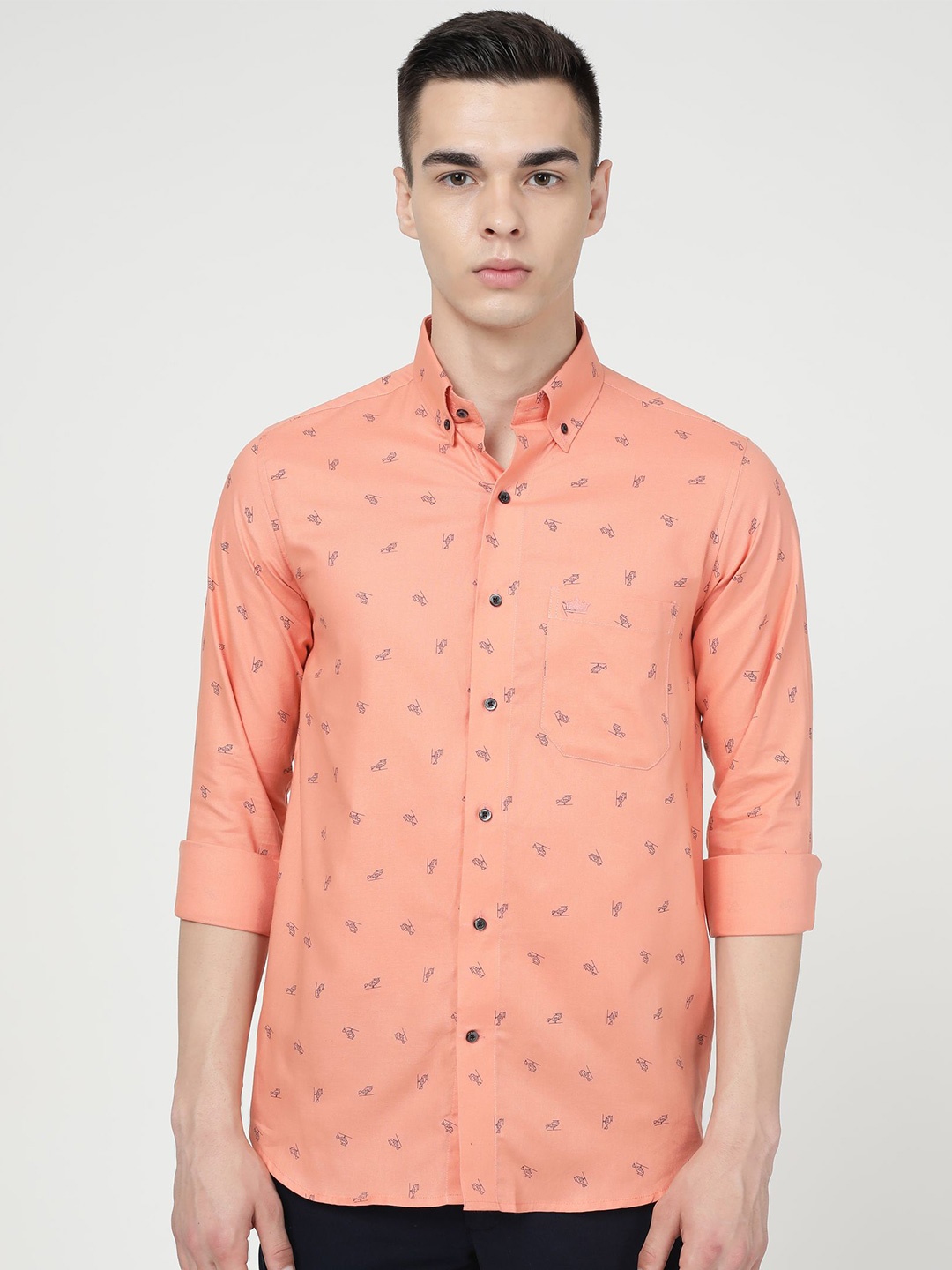 

FRENCH CROWN Conversational Printed Standard Fit Cotton Casual Shirt, Pink