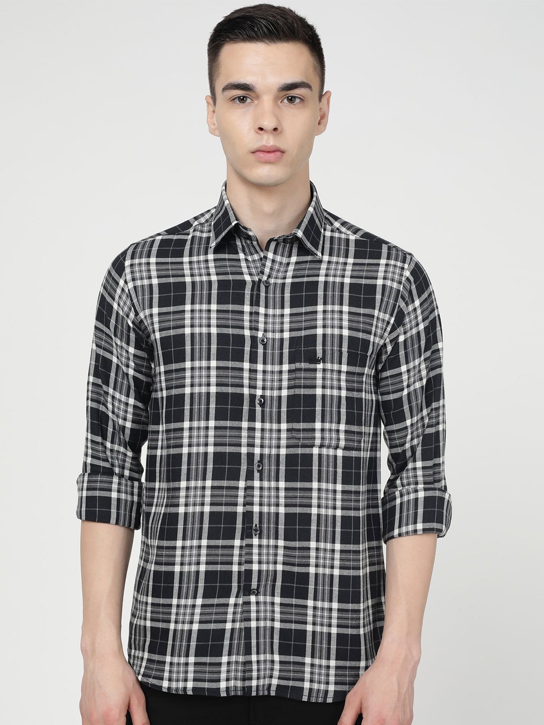 

FRENCH CROWN Tartan Checks Standard Fit Cotton Casual Shirt, Black