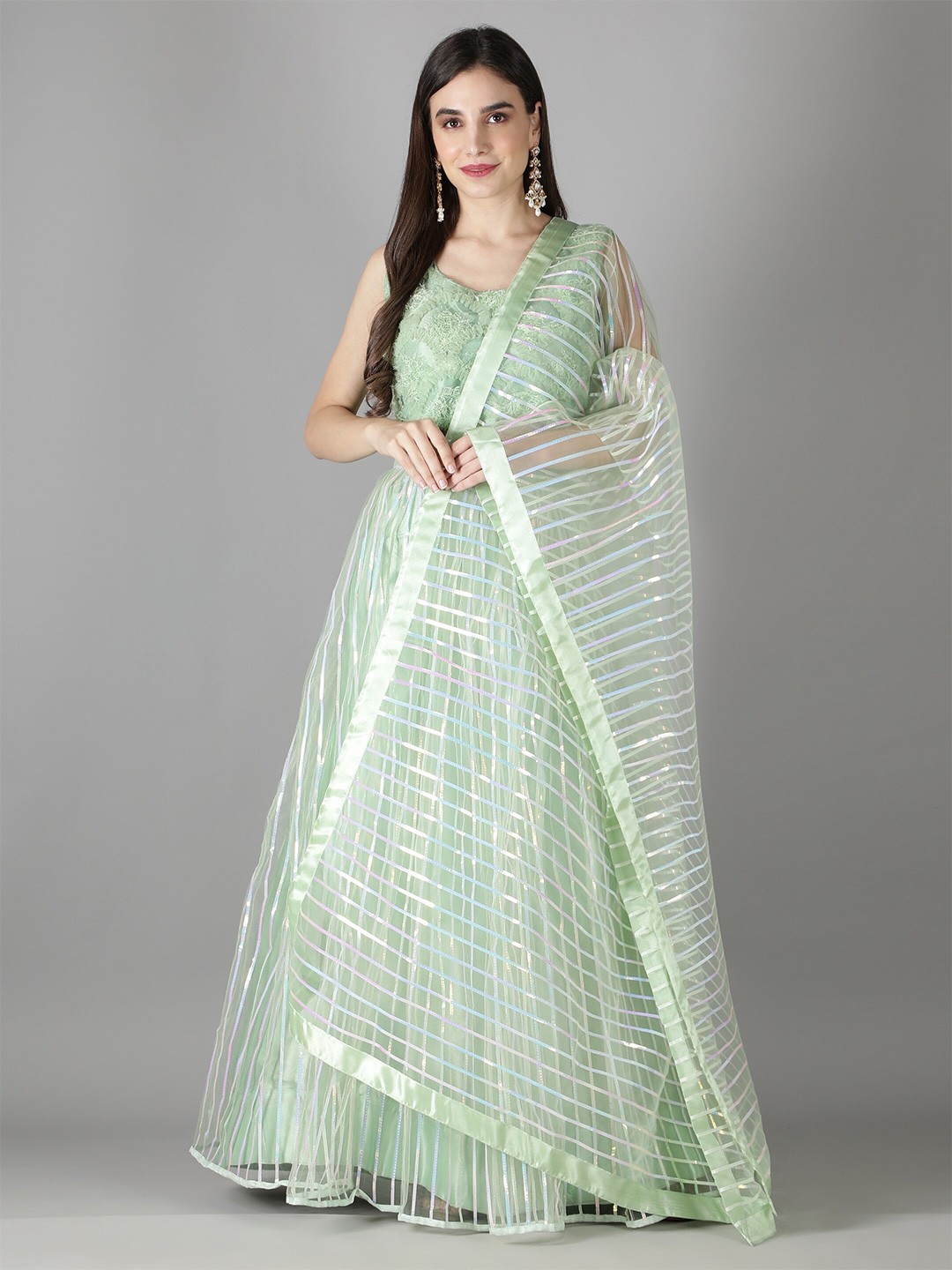 

Bollyclues Embellished Semi-Stitched Lehenga & Unstitched Blouse With Dupatta, Sea green
