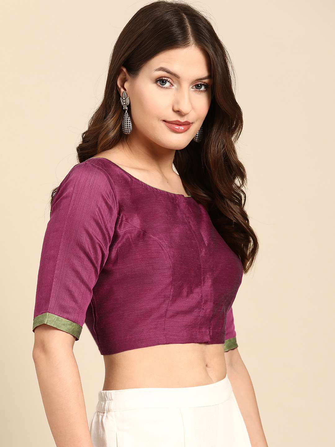 

tantkatha Kalamkari Floral Hand Painted Padded Saree Blouse, Magenta