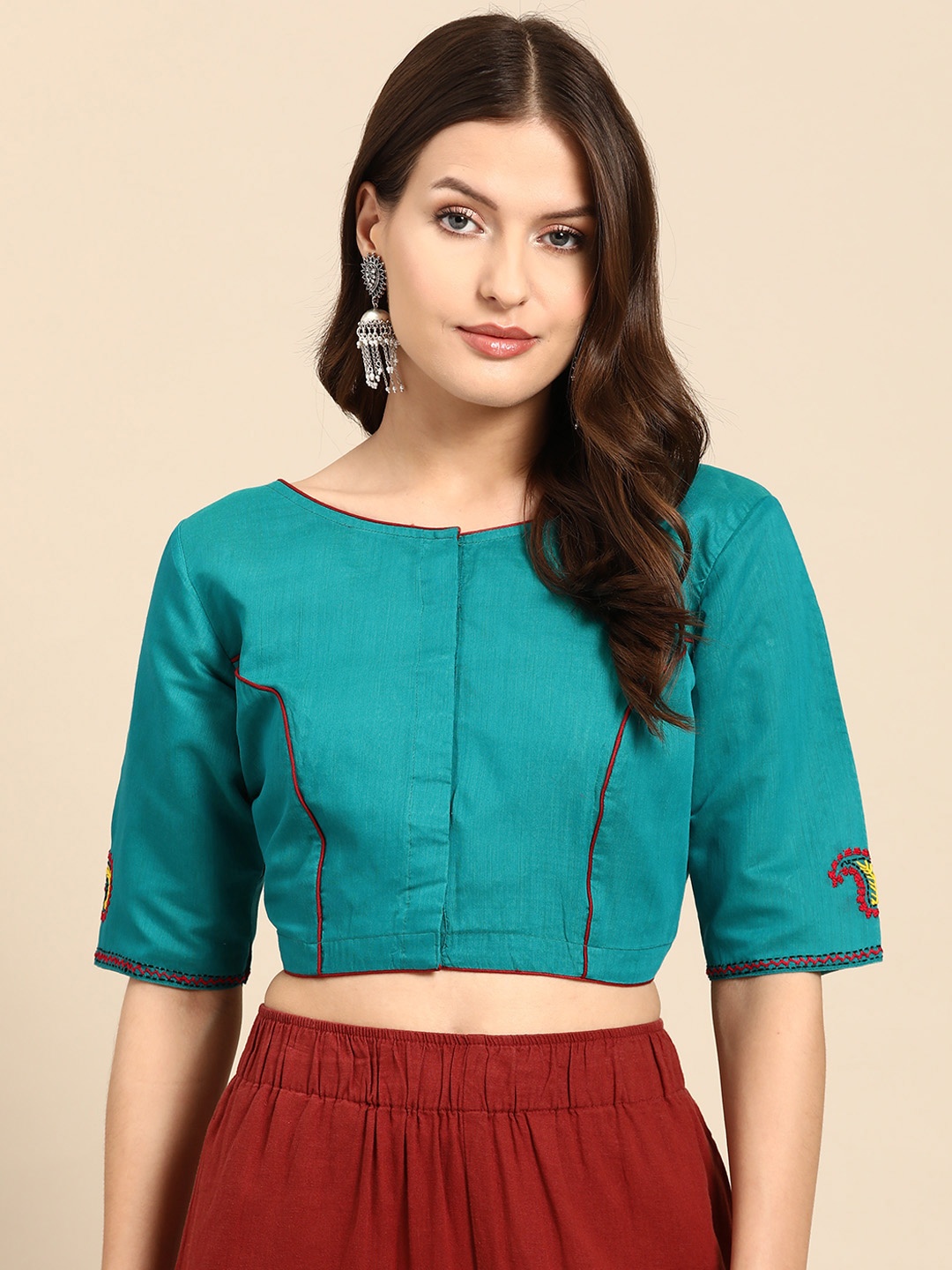 

tantkatha Embroidered Saree Blouse, Turquoise blue