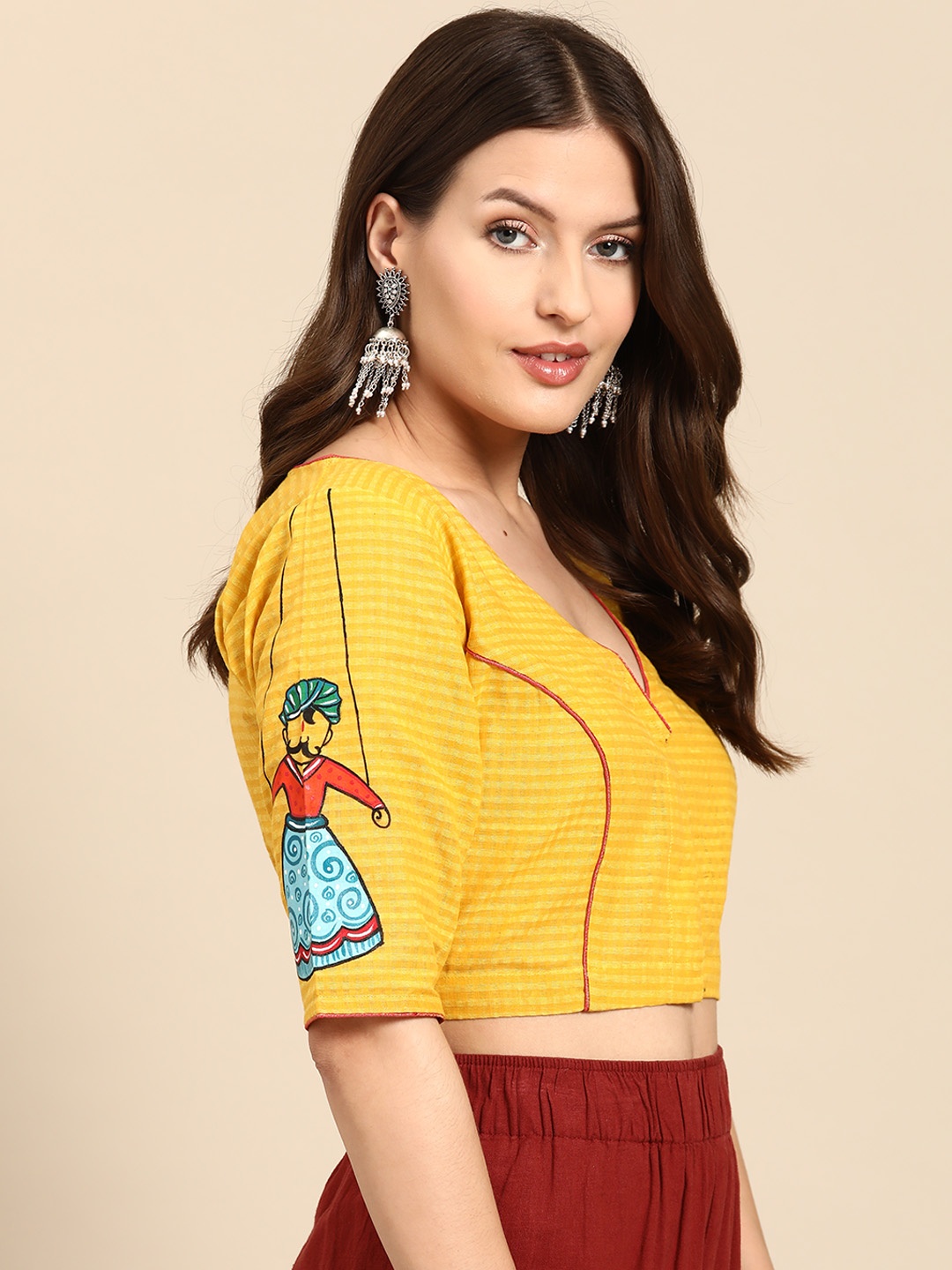 

tantkatha Printed Readymade Saree Blouse, Yellow