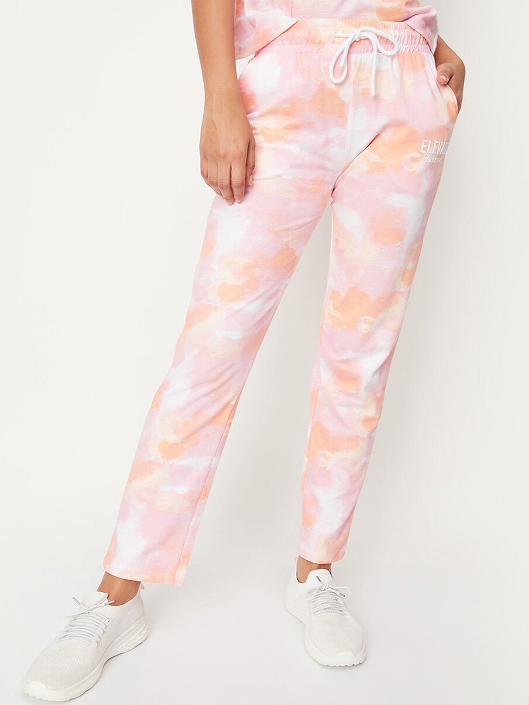 

max Women Tie & Dye Regular Fit Pure Cotton Track Pants, Pink