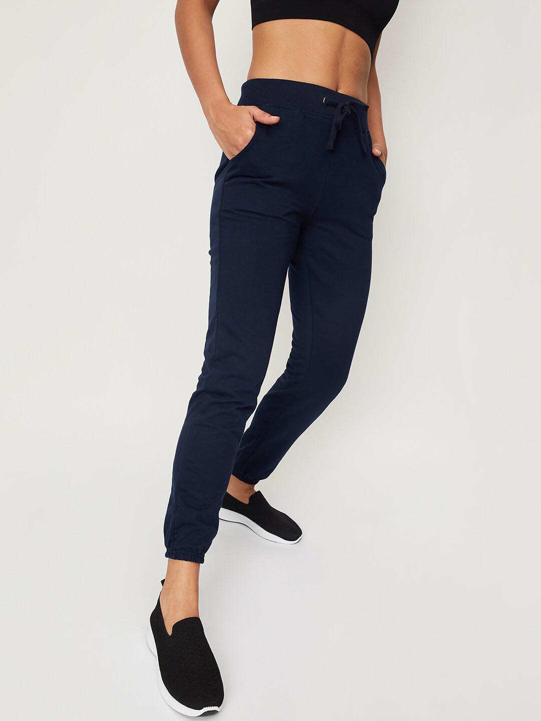 max Women Regular Fit Mid-Rise Joggers, Navy blue
