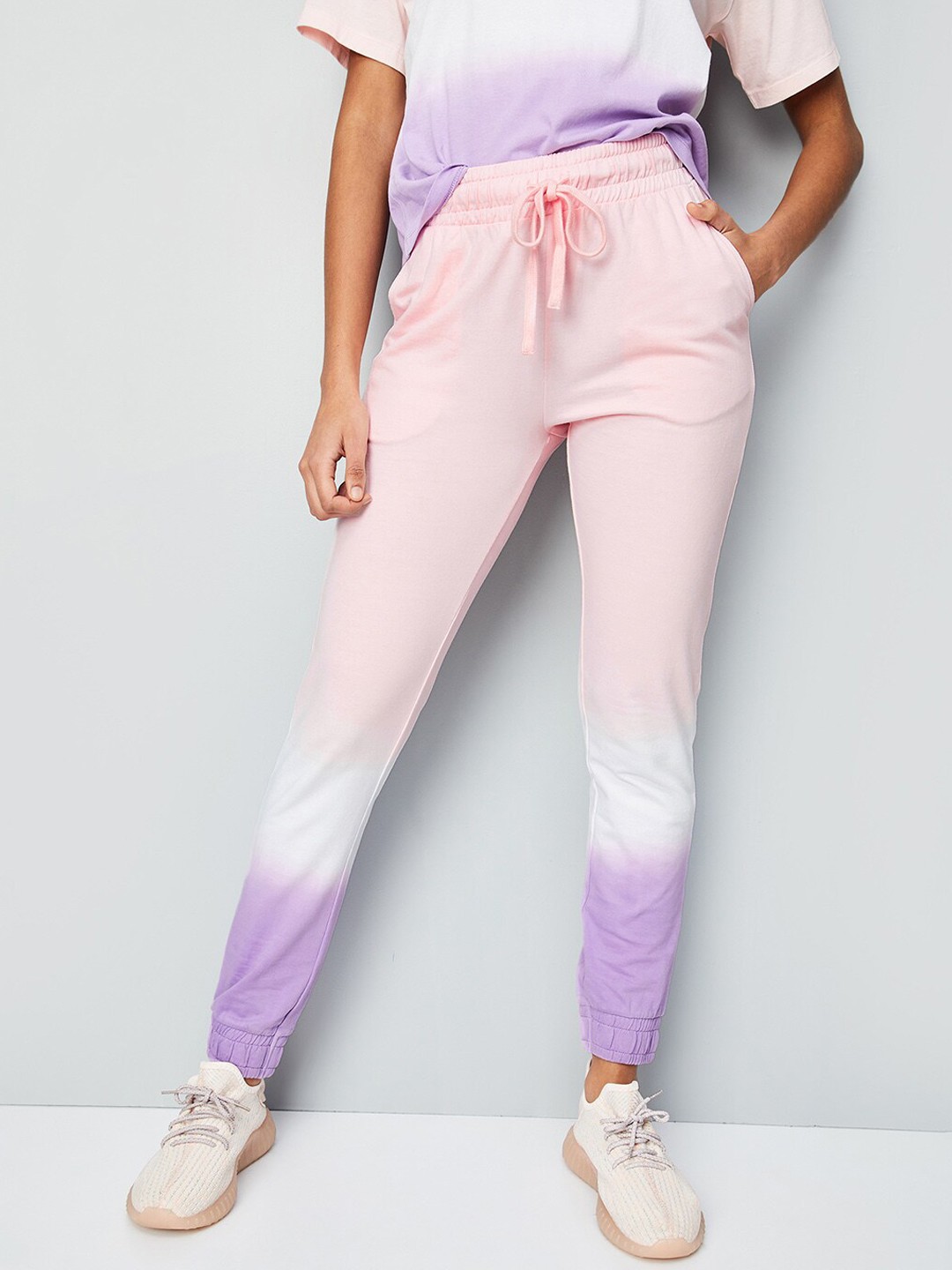 

max Women Tie & Dye Regular Fit Pure Cotton Joggers, Peach