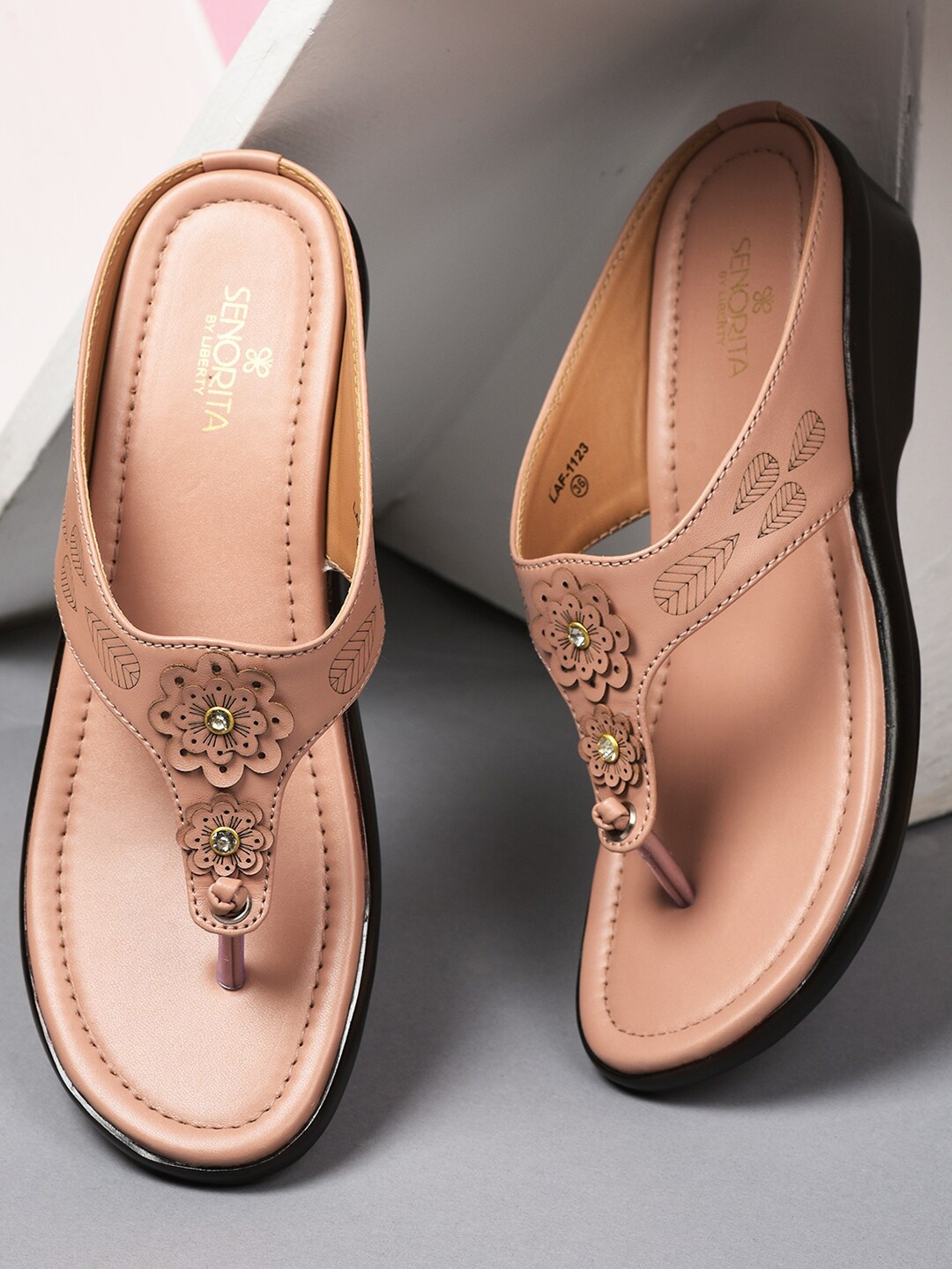 

Liberty Women Embellished T-Strap Flats, Peach