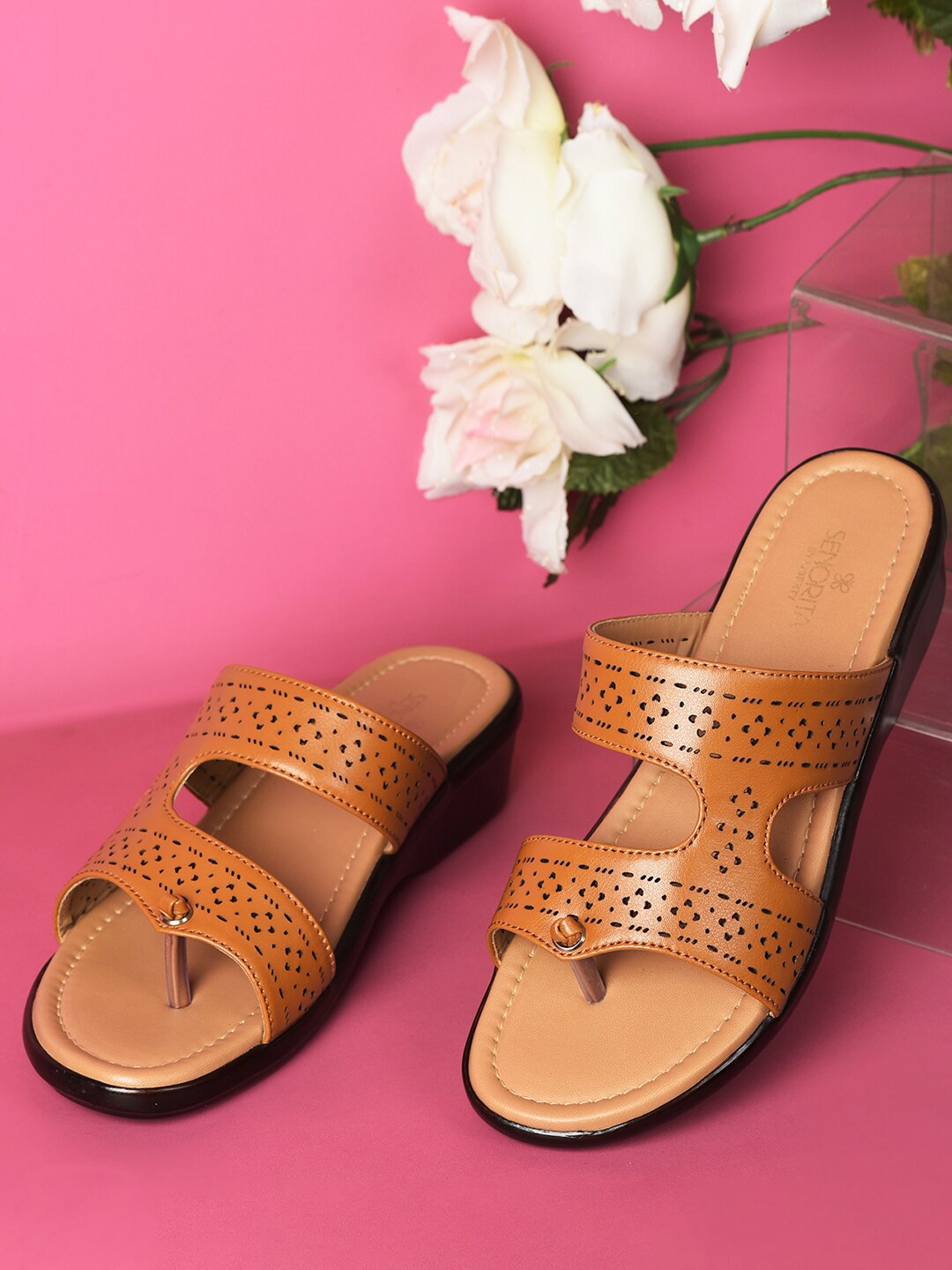

Liberty Textured Open Toe Wedges With Laser Cuts, Tan