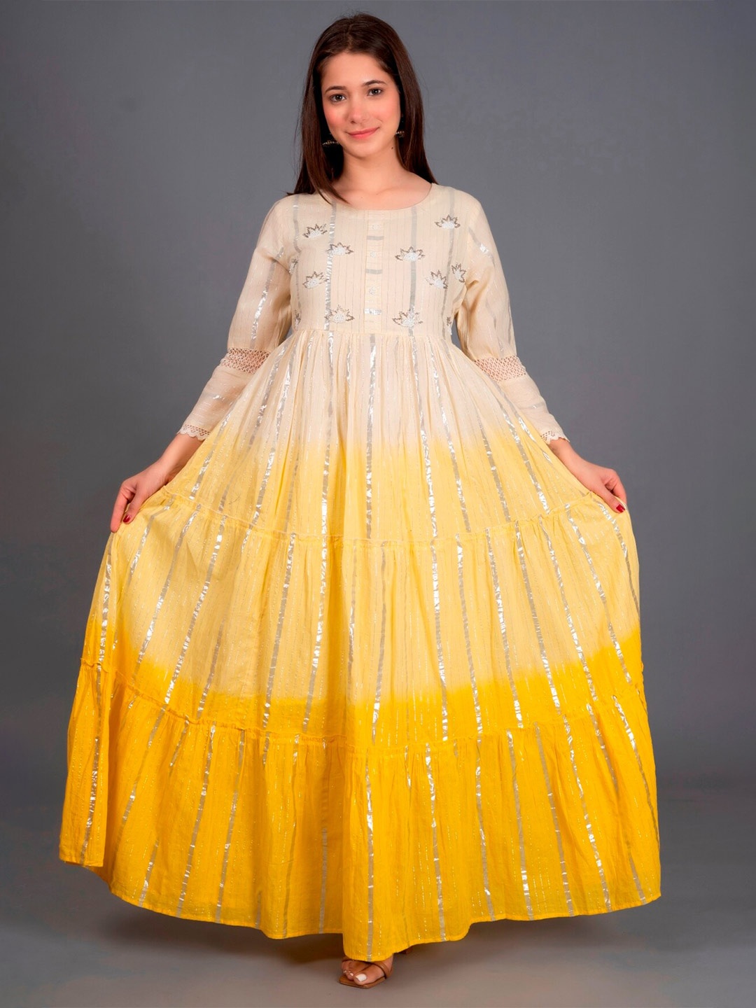 

misbis Round Neck Dyed Print Maxi Dress, Yellow