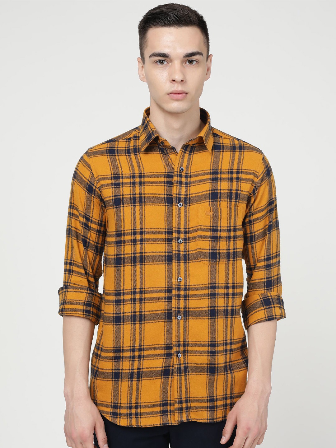 

FRENCH CROWN Standard Fit Tartan Checked Opaque Casual Cotton Shirt, Yellow