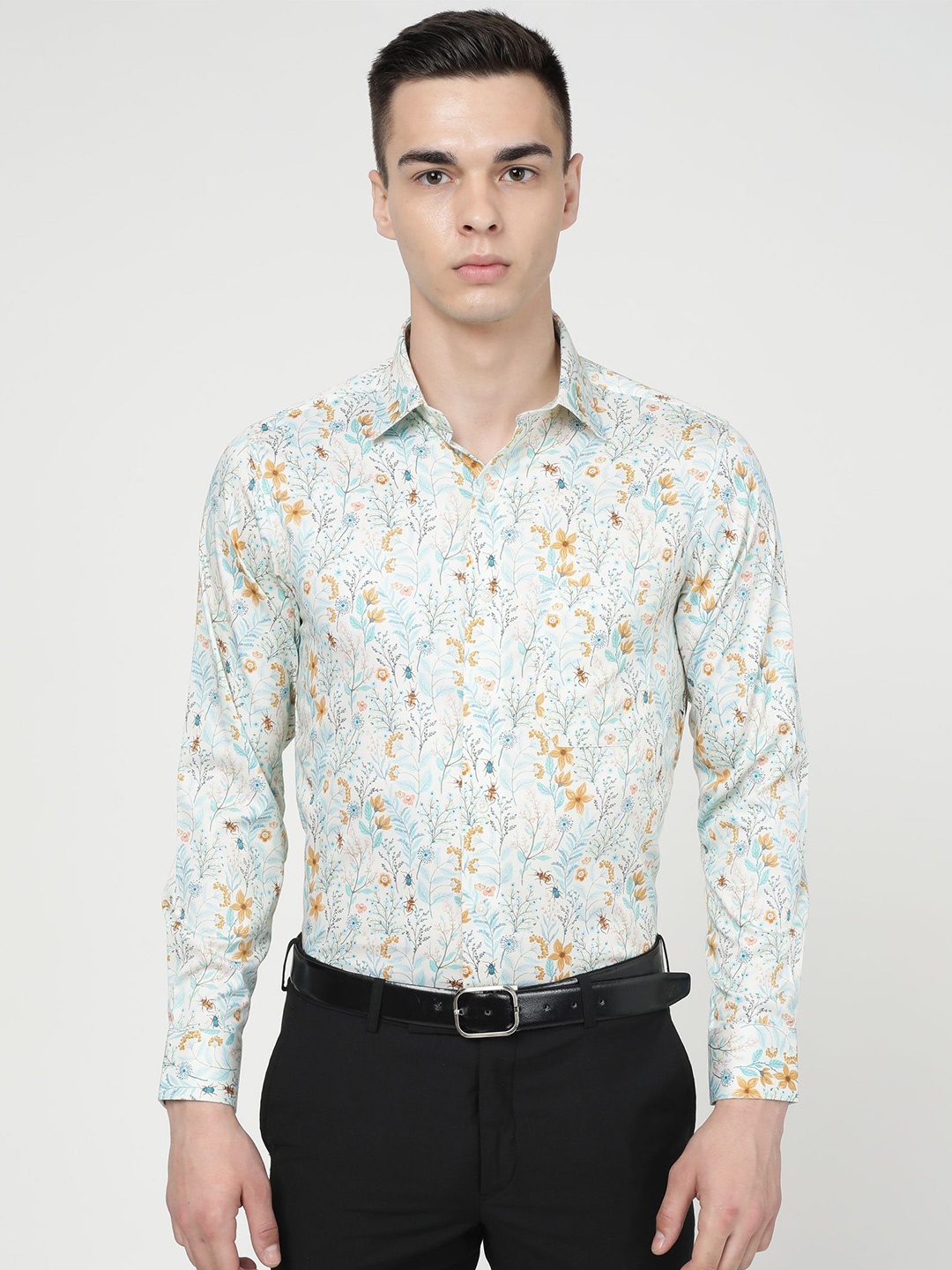 

FRENCH CROWN Floral Printed Standard Formal Shirt, Cream