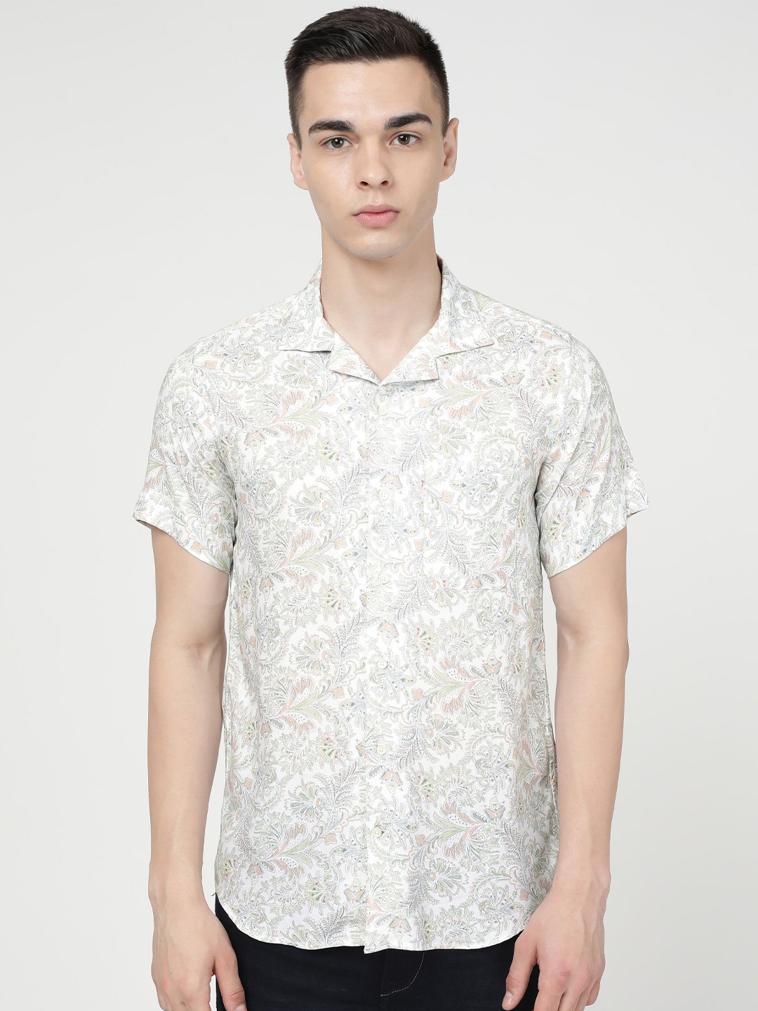 

FRENCH CROWN Floral Printed Standard Casual Shirt, White