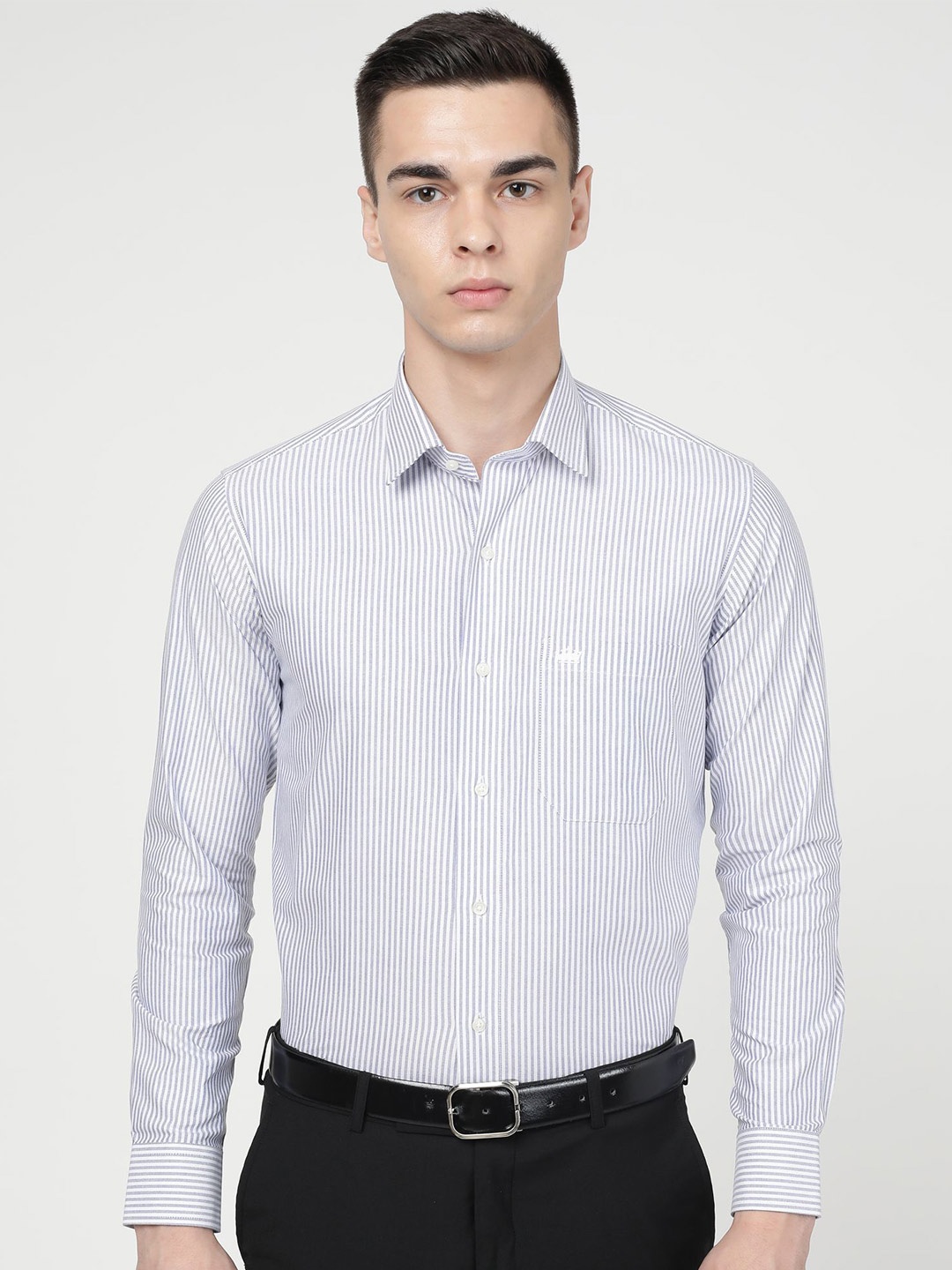 

FRENCH CROWN Vertical Striped Standard Opaque Formal Shirt, Blue