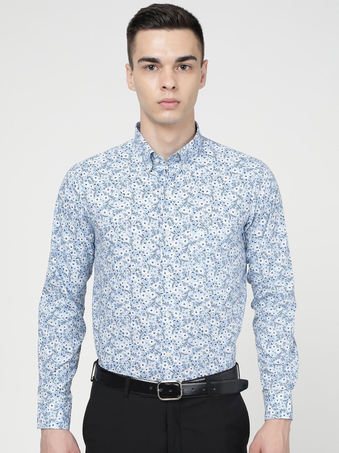 

FRENCH CROWN Floral Printed Standard Cotton Formal Shirt, Blue