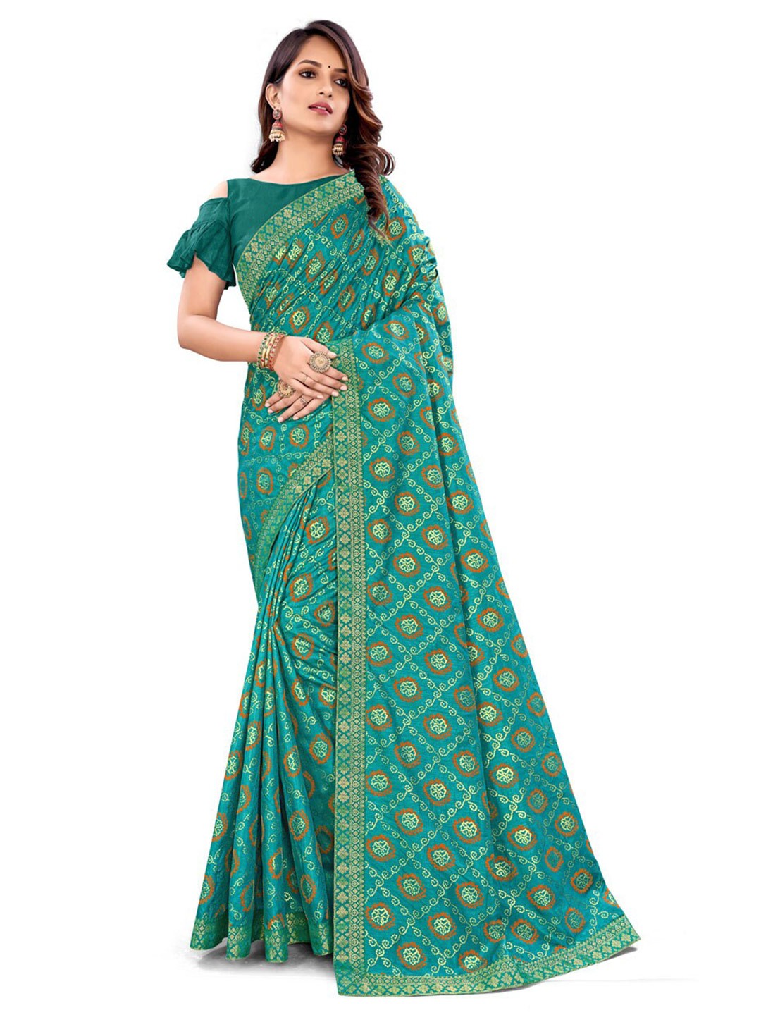 

ZEEPKART Ethnic Motif Woven Design Zari Saree, Green
