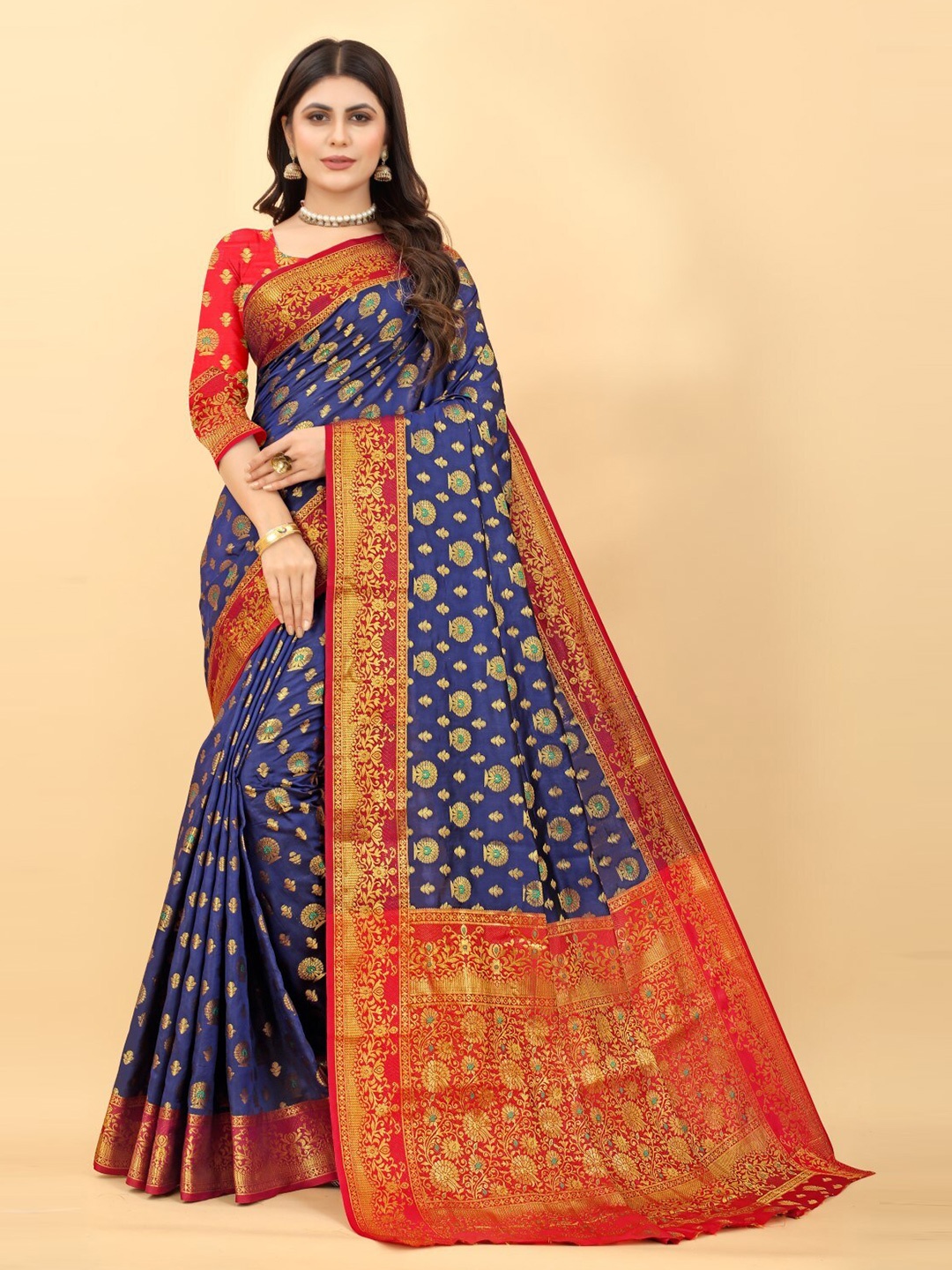

ZEEPKART Ethinic Woven Design Zari Kanjeevaram Saree, Blue