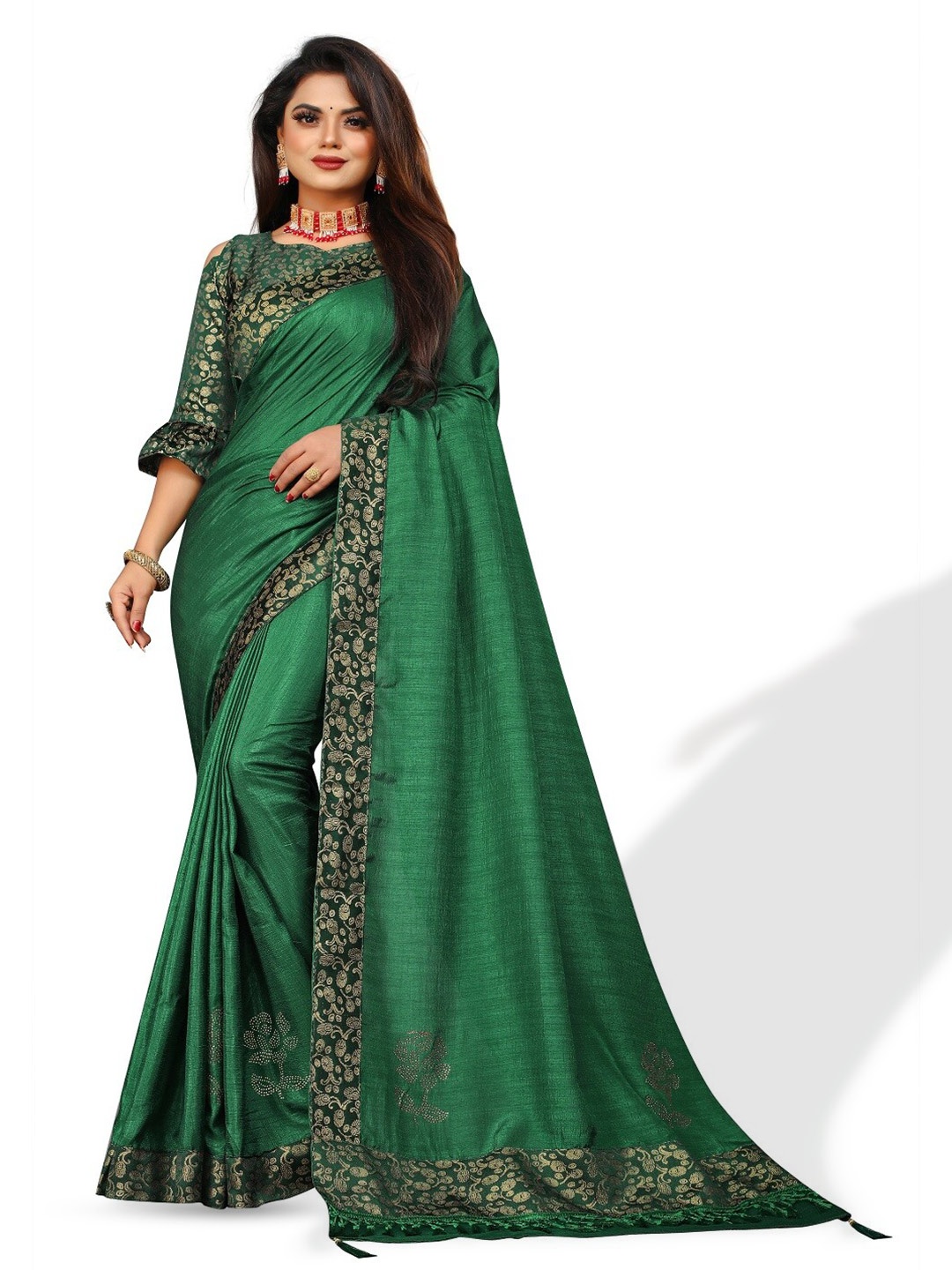 

ZEEPKART Woven Design Zari Saree, Green