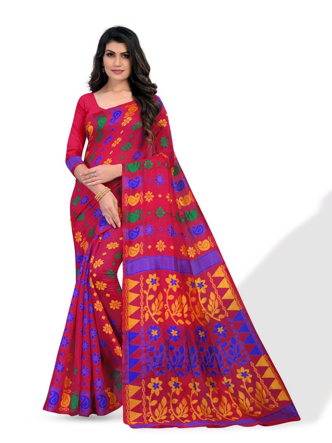 

ZEEPKART Ethnic Motif Woven Design Saree, Pink
