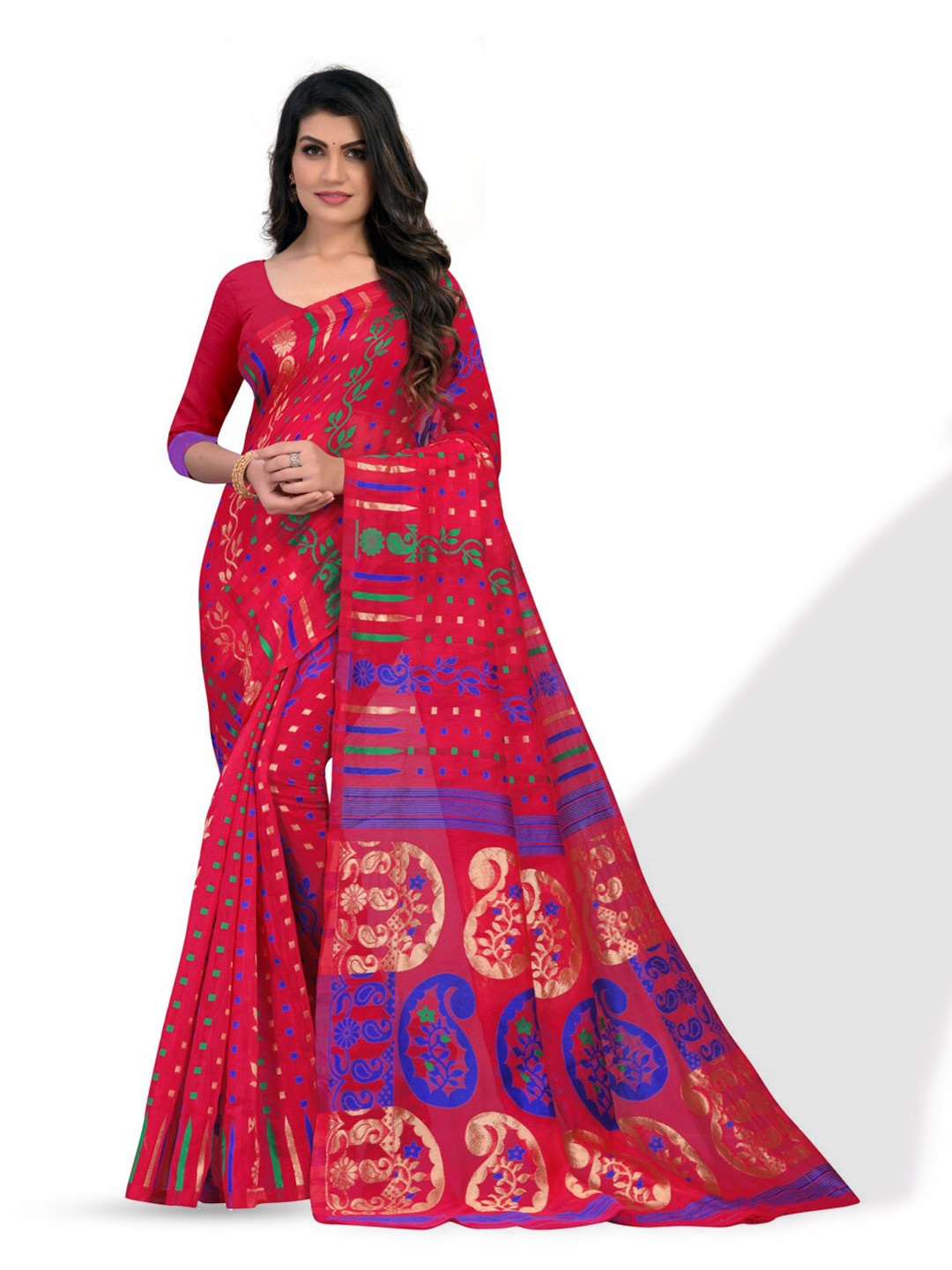 

ZEEPKART Ethinic Woven Design Zari Kanjeevaram Saree, Pink