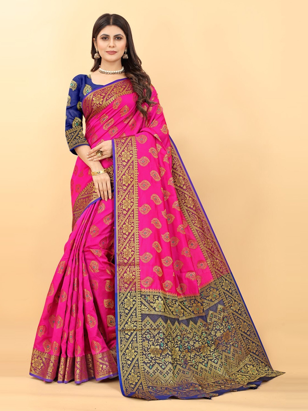 

ZEEPKART Ethinic Woven Design Zari Kanjeevaram Saree, Pink