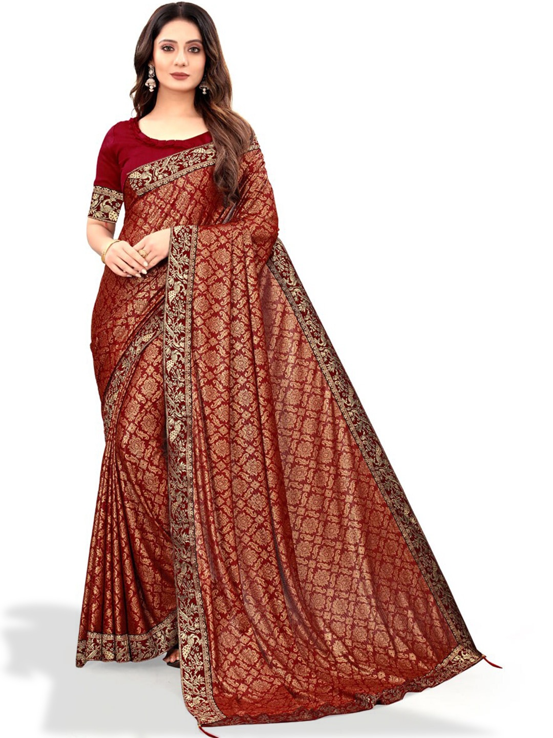 

ZEEPKART Ethnic Printed Zari Saree, Maroon