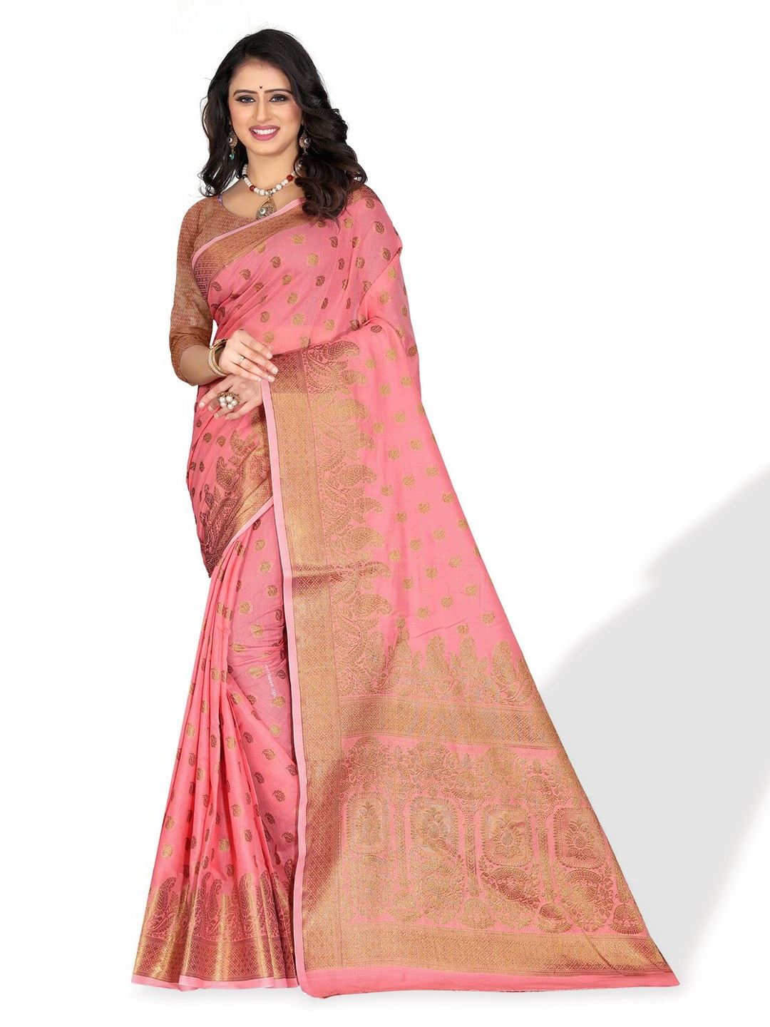 

ZEEPKART Woven Design Zari Kanjeevaram Saree, Pink