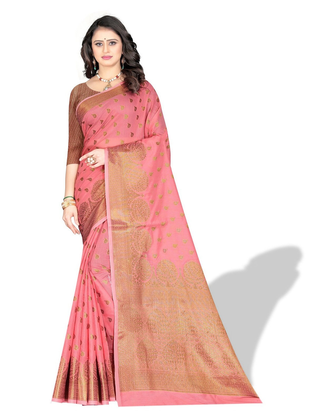 

ZEEPKART Ethnic Motif Kanjeevaram Zari Saree, Pink