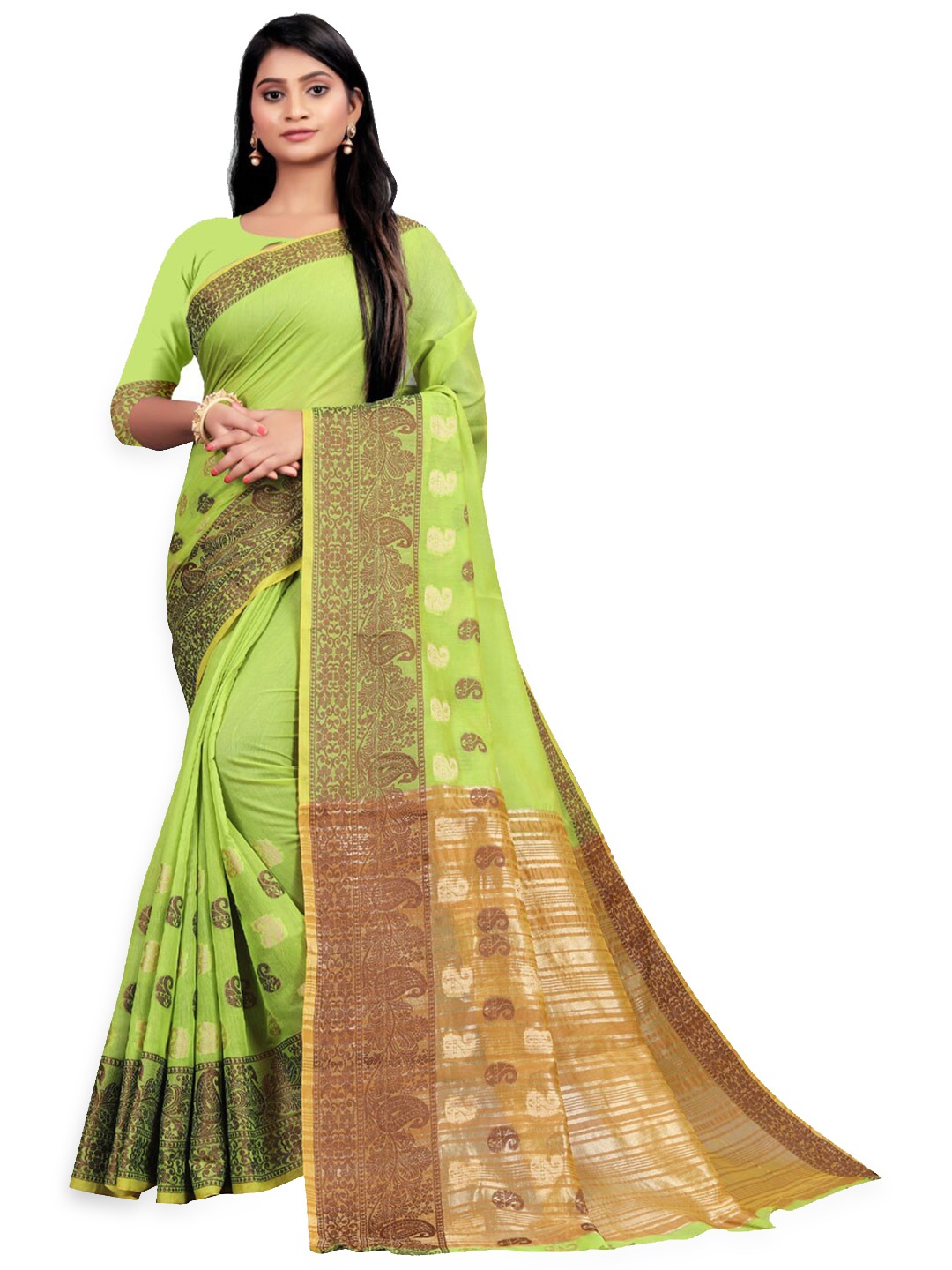 

ZEEPKART Ethnic Motif Kanjeevaram Zari Saree, Green