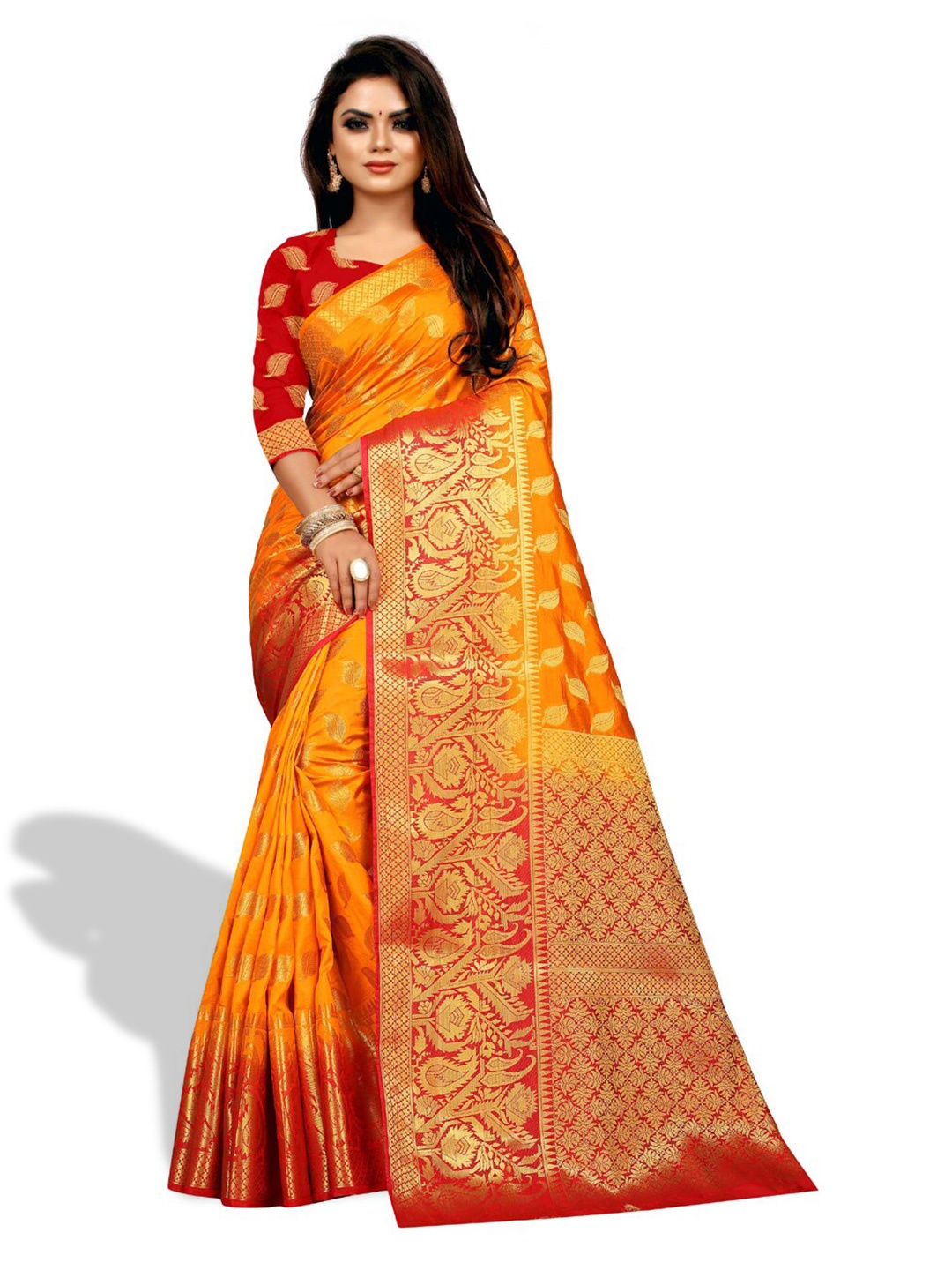 

ZEEPKART Ethnic Motif Woven Design Zari Kanjeevaram Saree, Gold