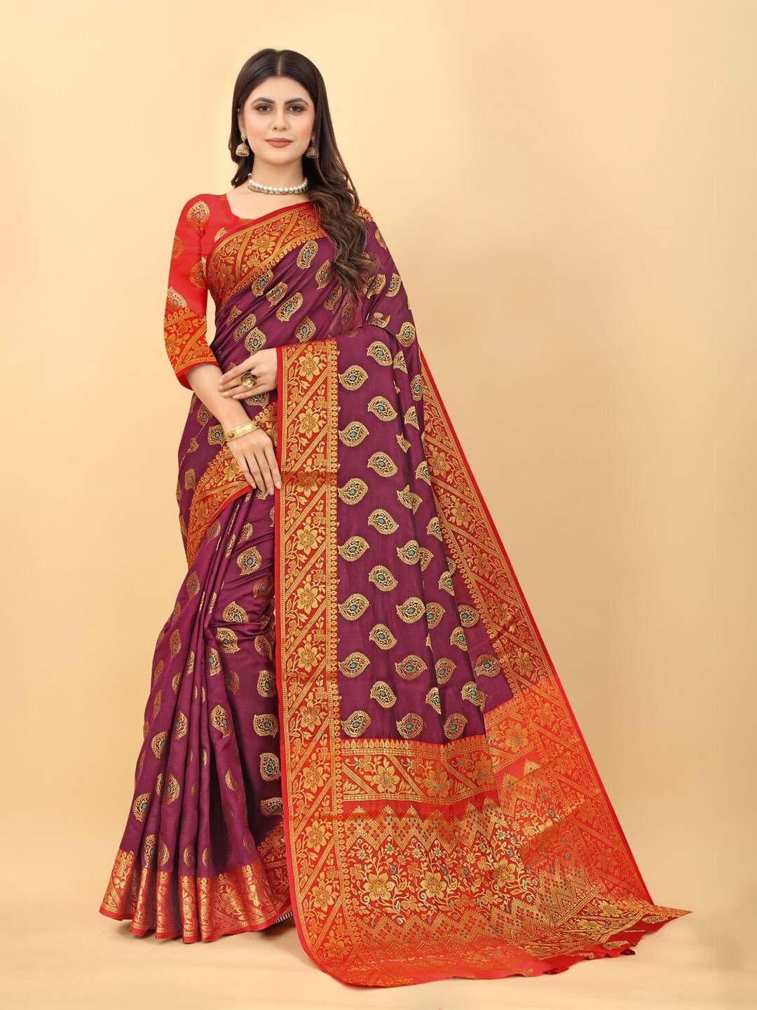 

ZEEPKART Woven Design Zari Kanjeevaram Saree, Purple