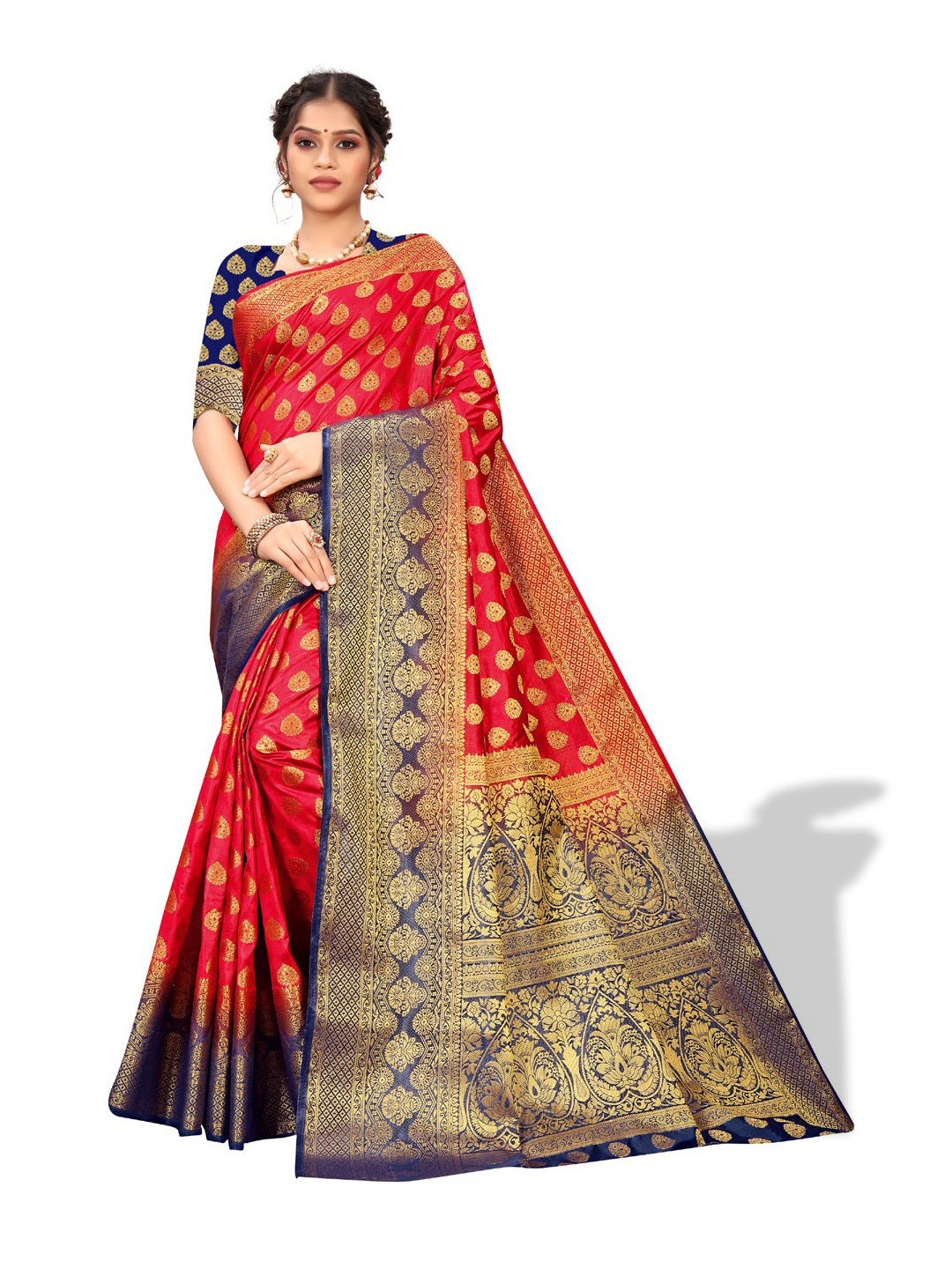 

ZEEPKART Woven Design Zari Kanjeevaram Saree, Red