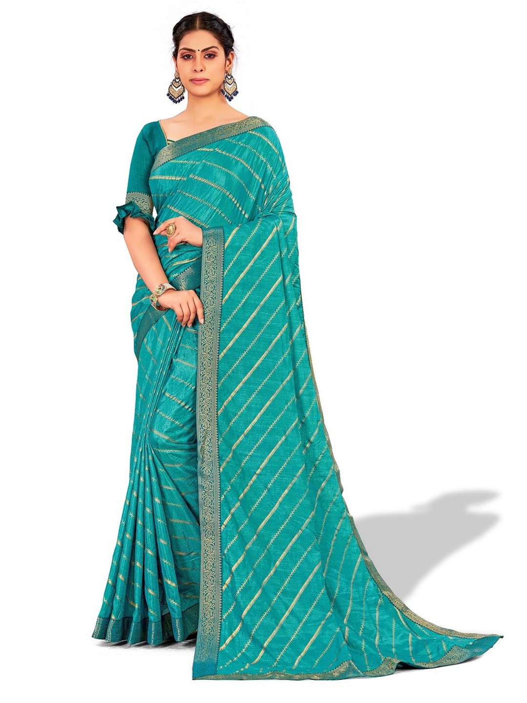 

ZEEPKART Woven Border Leheriya Saree, Blue