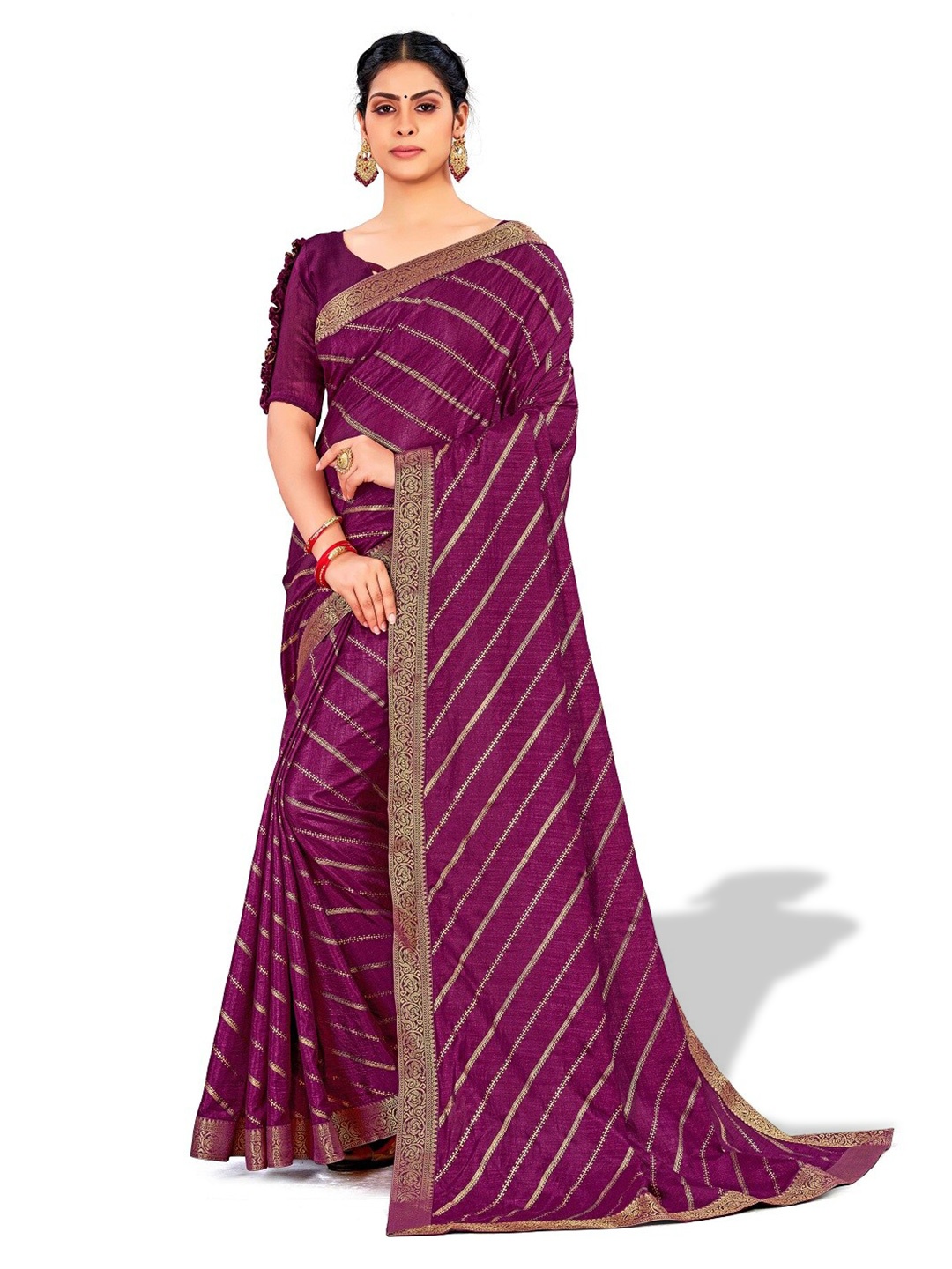 

ZEEPKART Ethnic Motif Woven design Zari Saree, Purple