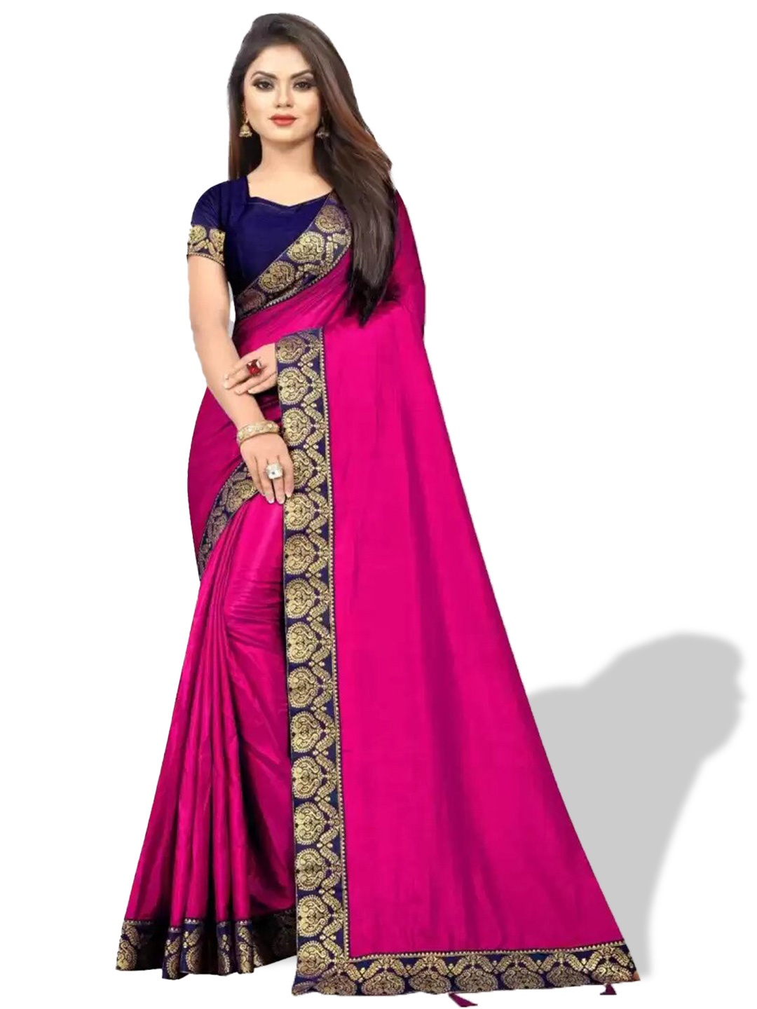 

ZEEPKART Zari Poly Silk Kanjeevaram Saree, Pink