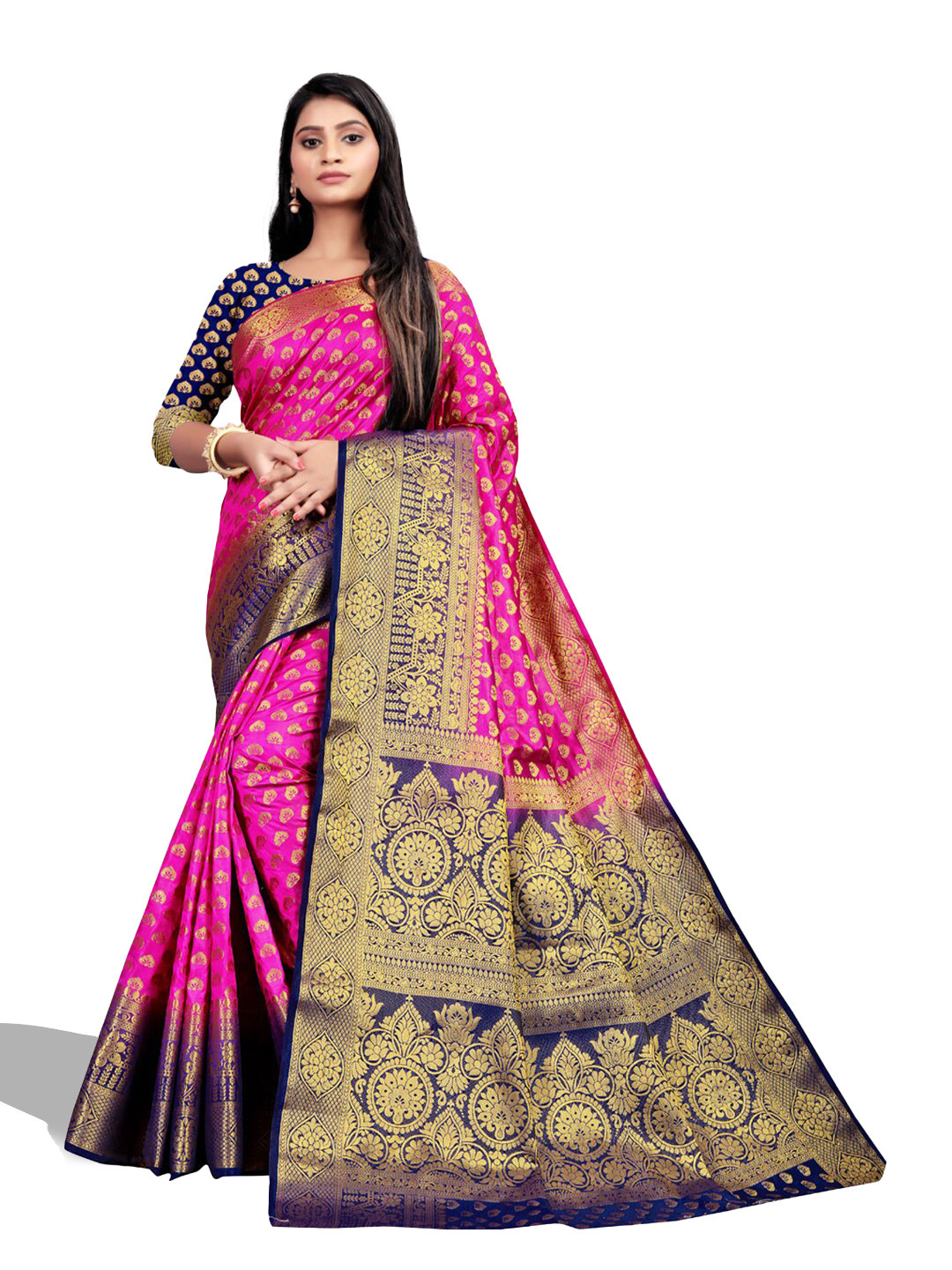 

ZEEPKART Ethnic Woven Design Zari Kanjeevaram Saree, Pink