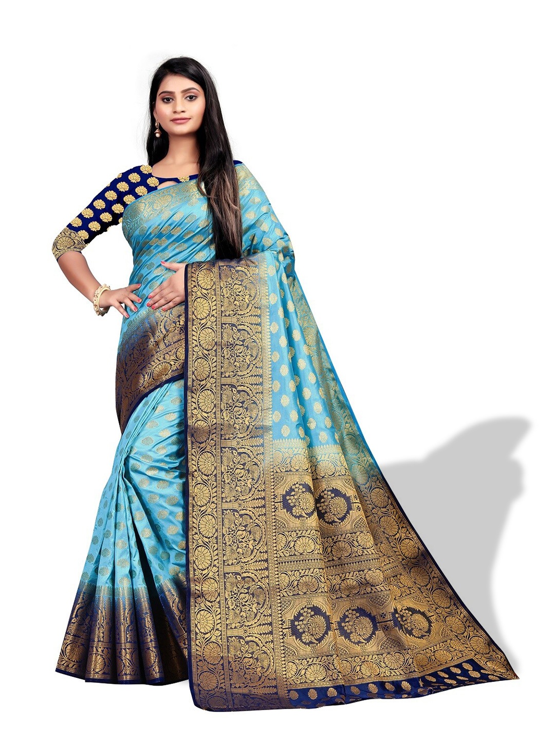 

ZEEPKART Ethnic Motif Woven Design Kanjeevaram Saree, Blue