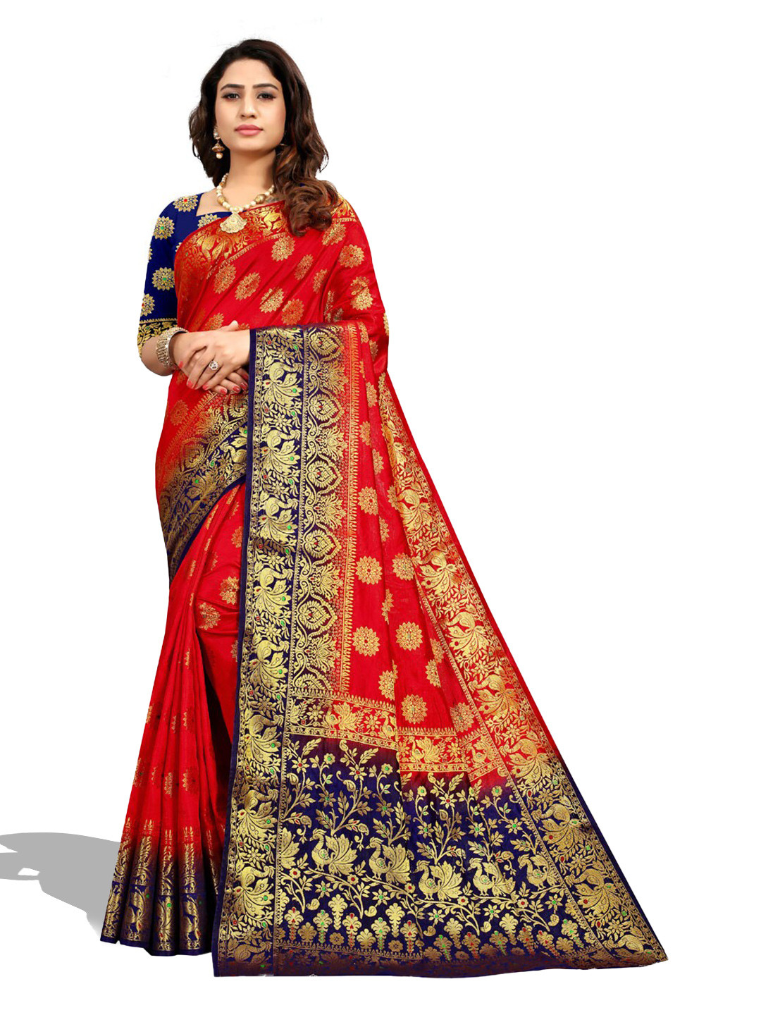 

ZEEPKART Ethnic Woven Design Zari Kanjeevaram Saree, Red