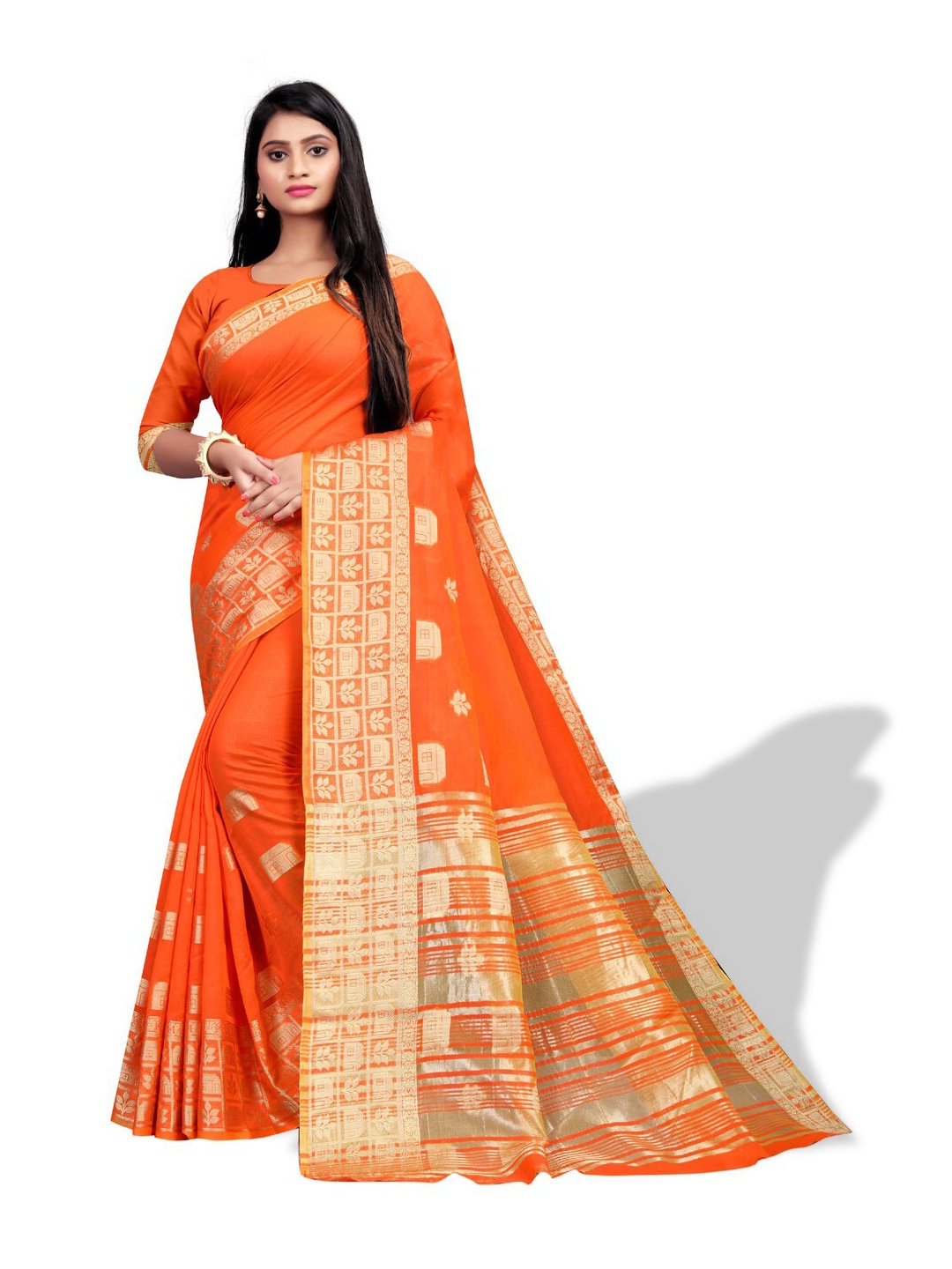 

ZEEPKART Ethnic Woven Design Zari Kanjeevaram Saree, Orange