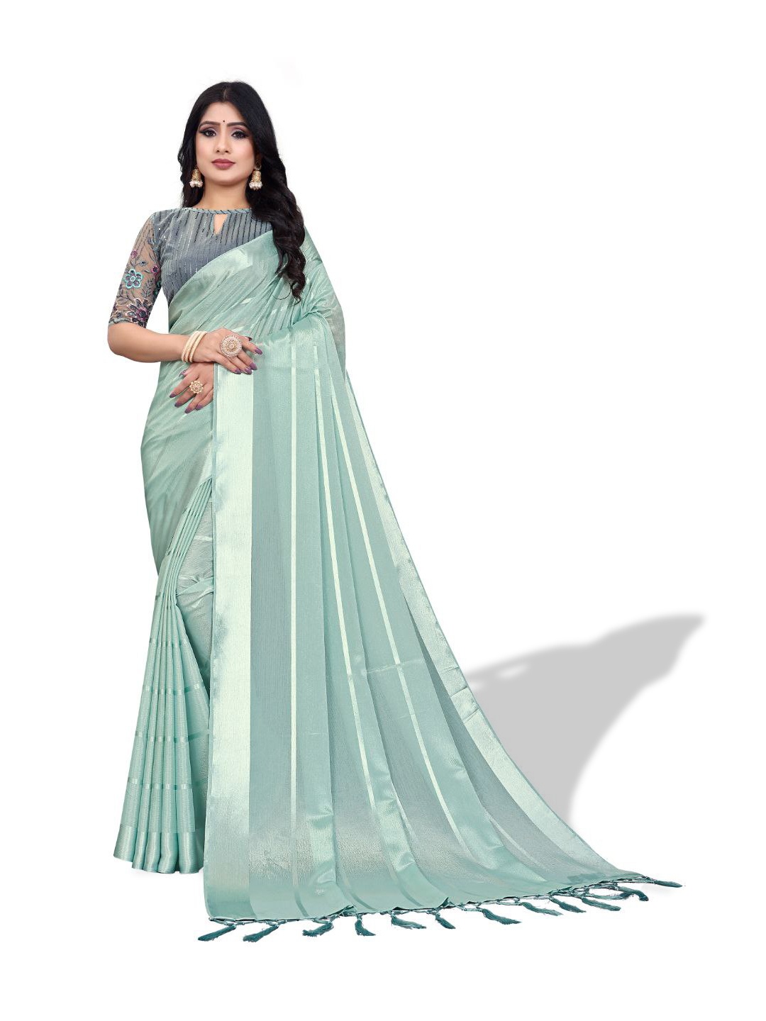 

ZEEPKART Striped Poly Silk Saree, Blue