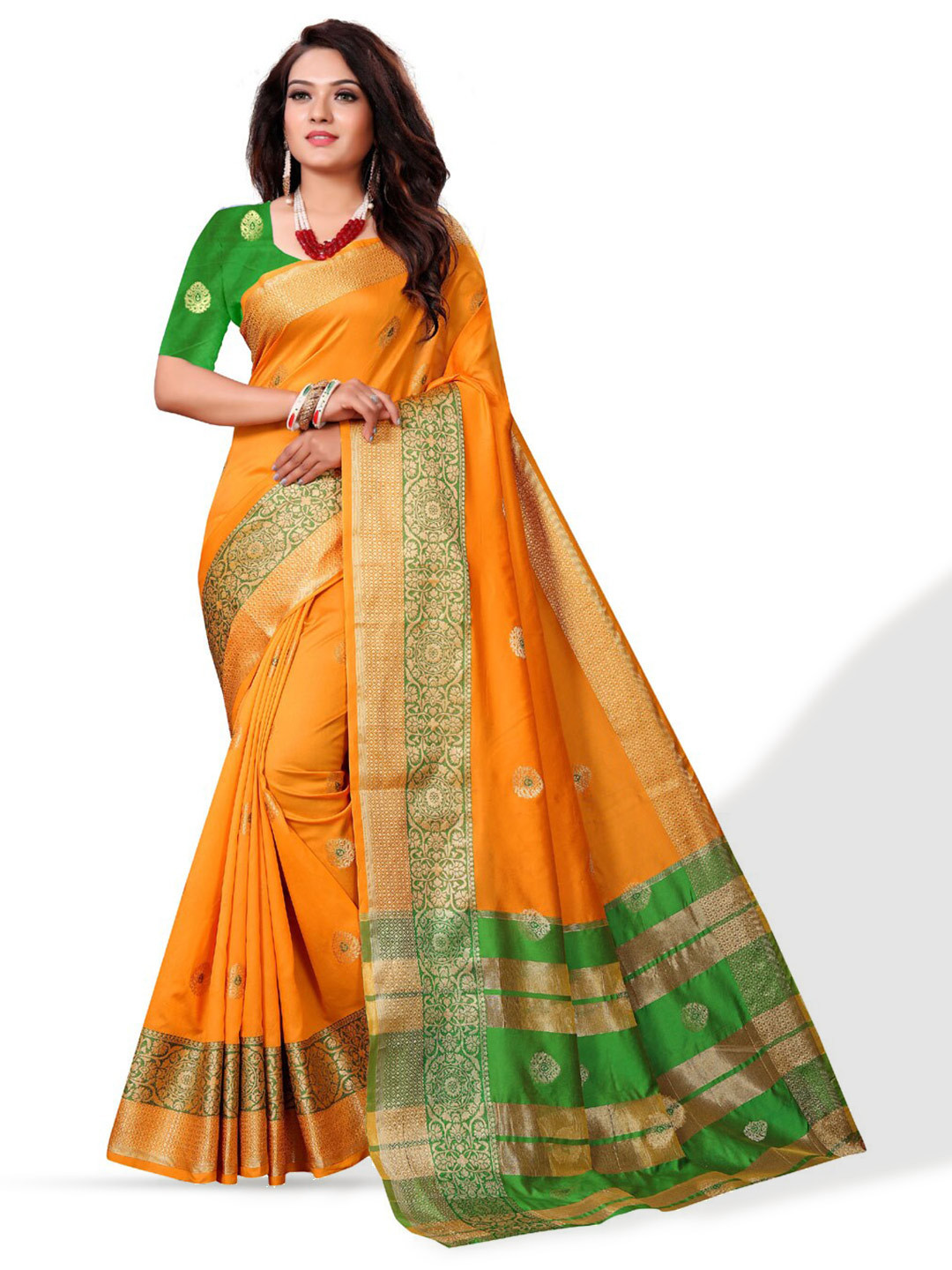 

ZEEPKART Woven Design Zari Kanjeevaram Saree, Orange
