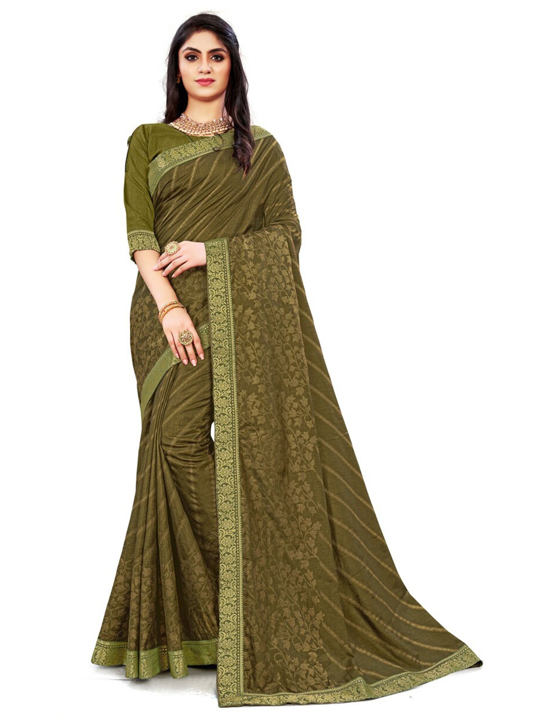 

ZEEPKART Floral Woven Design Zari Kanjeevaram Saree, Green