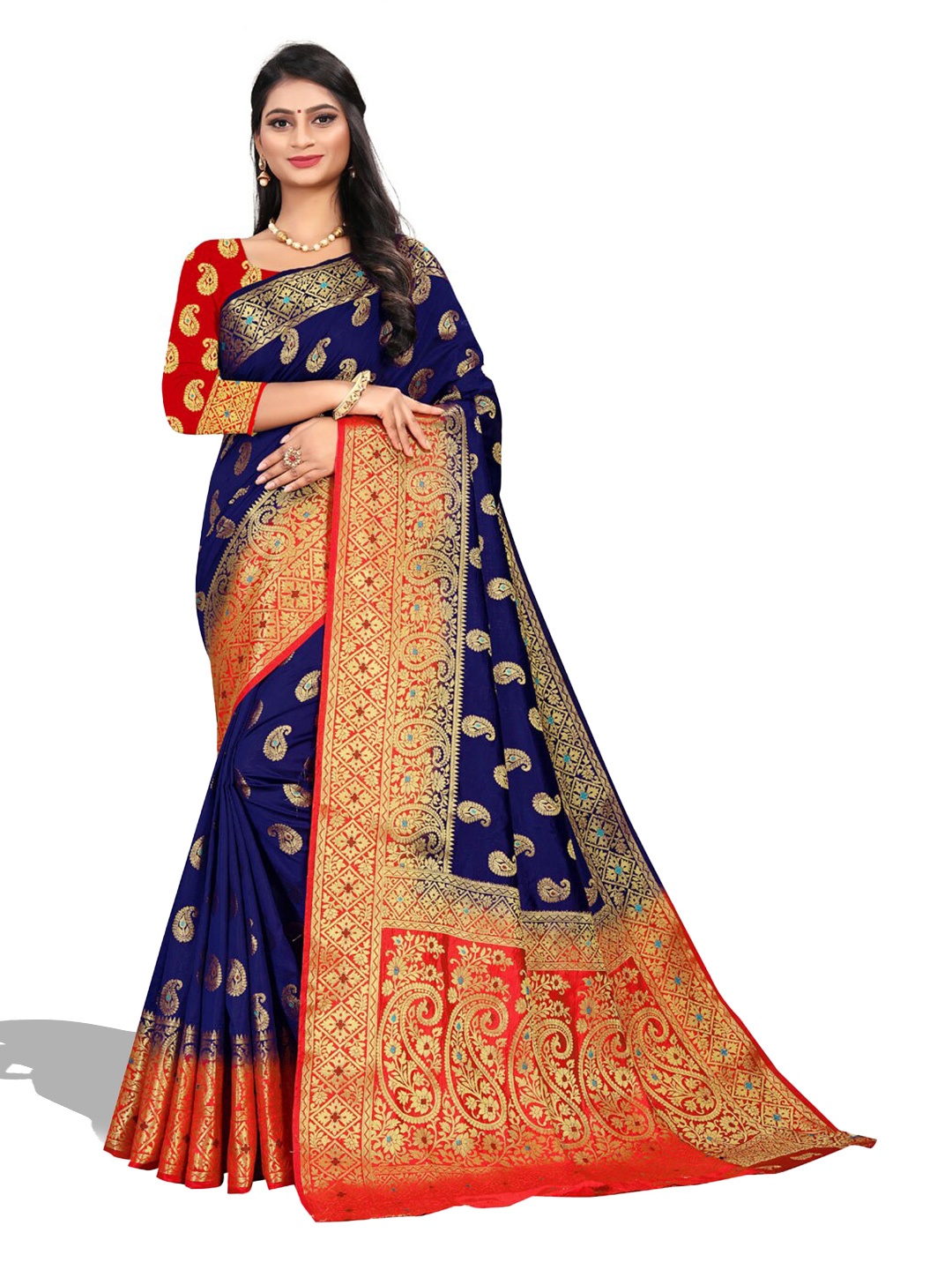 

ZEEPKART Paisley Woven Design Zari Kanjeevaram Saree, Blue