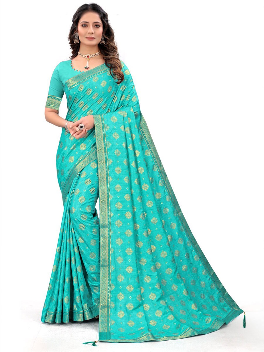 

ZEEPKART Ethnic Printed Zari Saree, Blue